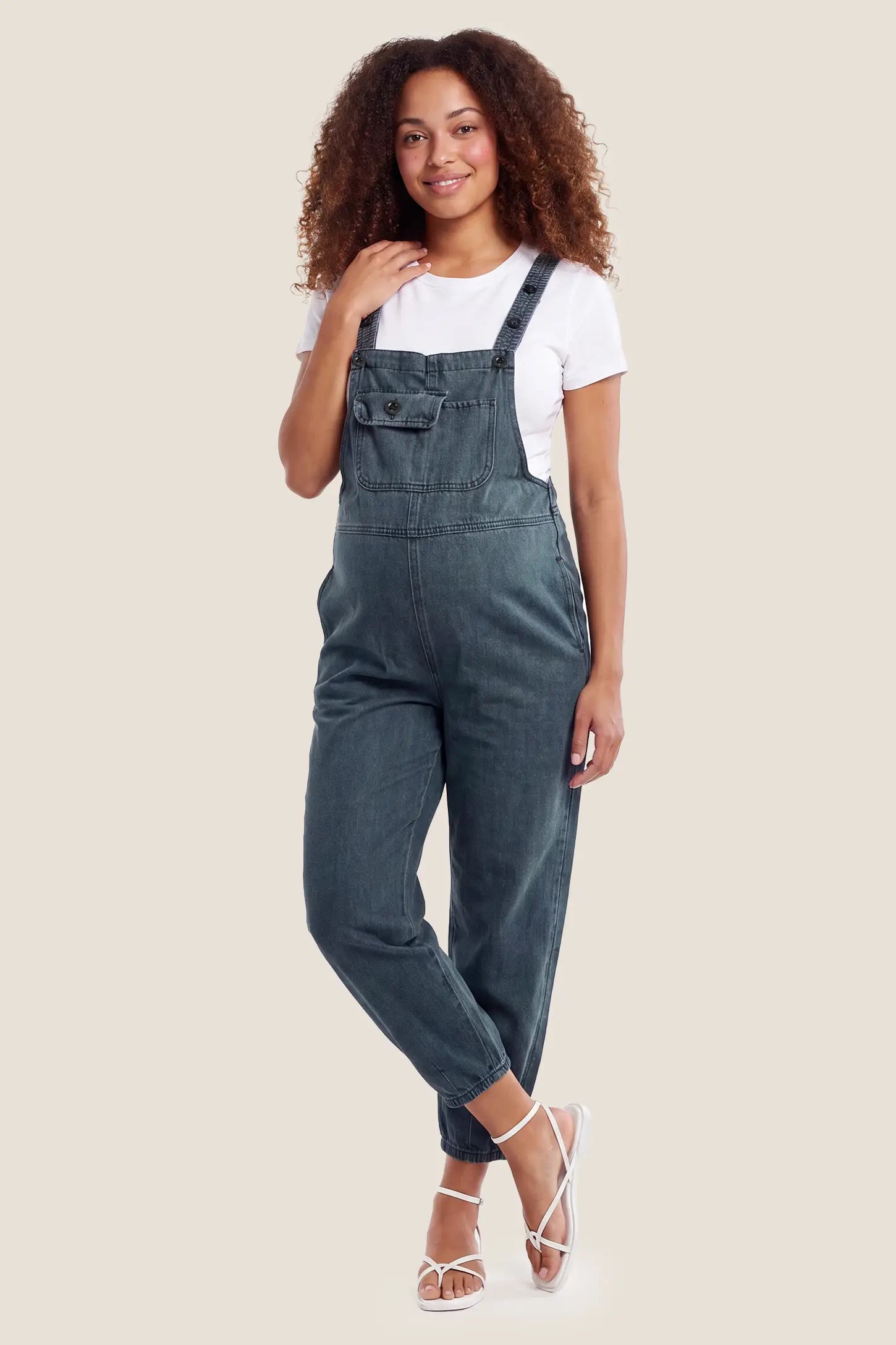 Wide Leg Denim Maternity Overalls
