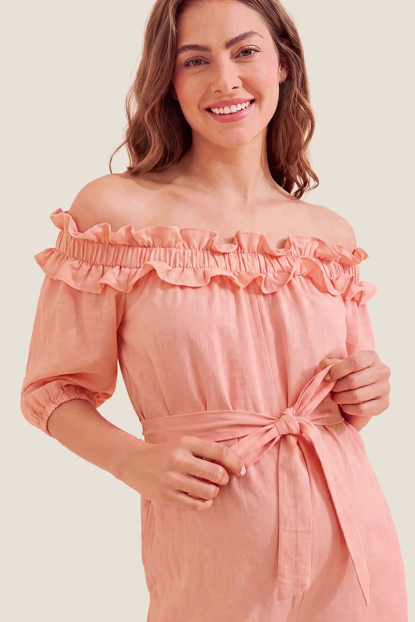 Off-Shoulder Ruffle Maternity Jumpsuit
