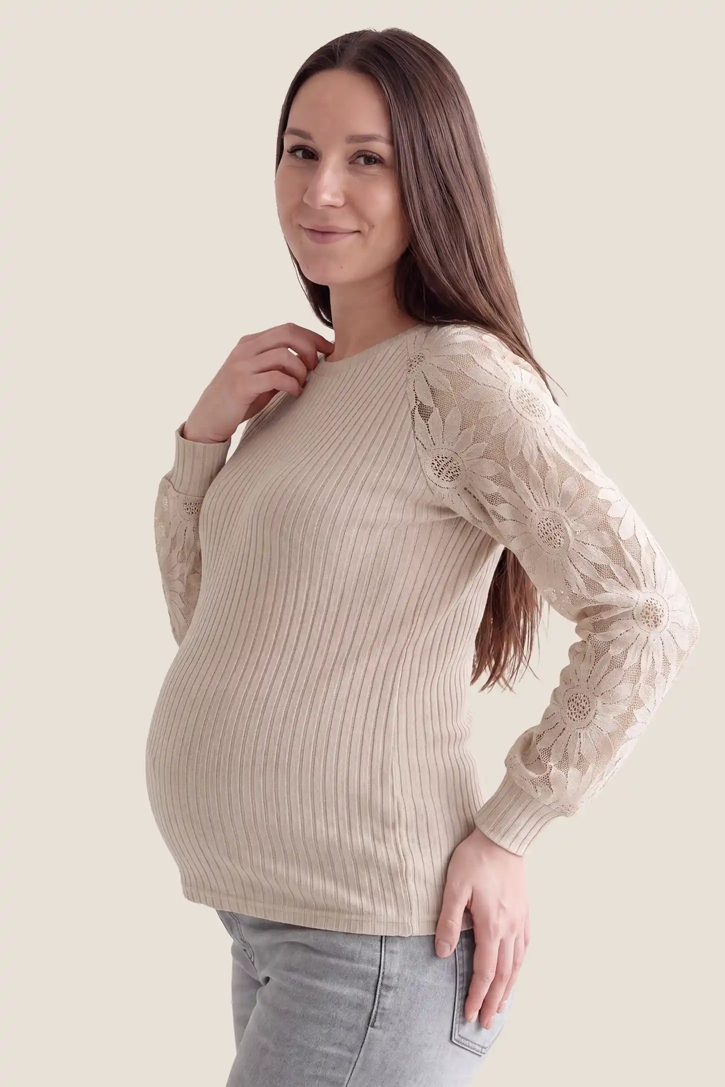 Elegant Openwork Crew Neck Long Sleeve Top