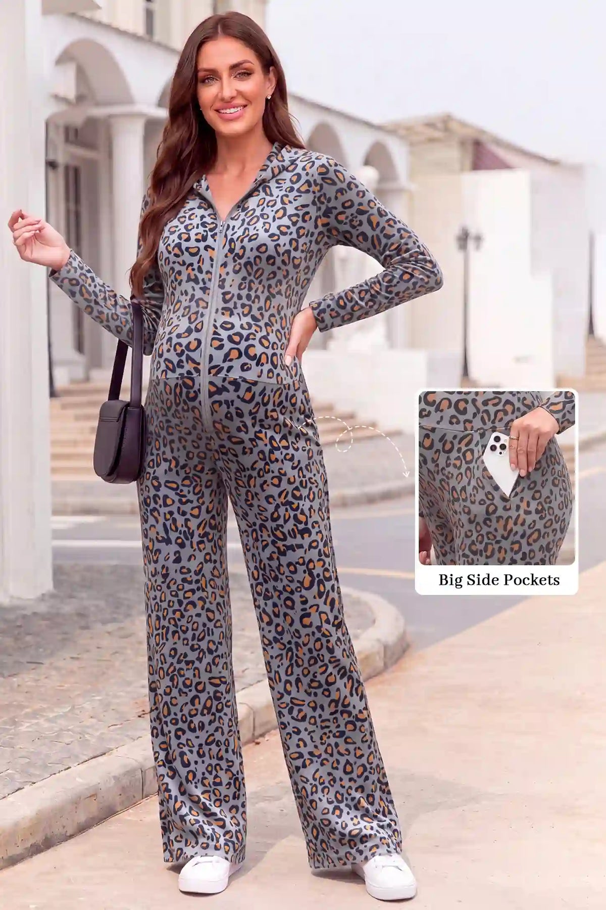 Leopard Print Zip-Front Maternity Jumpsuit