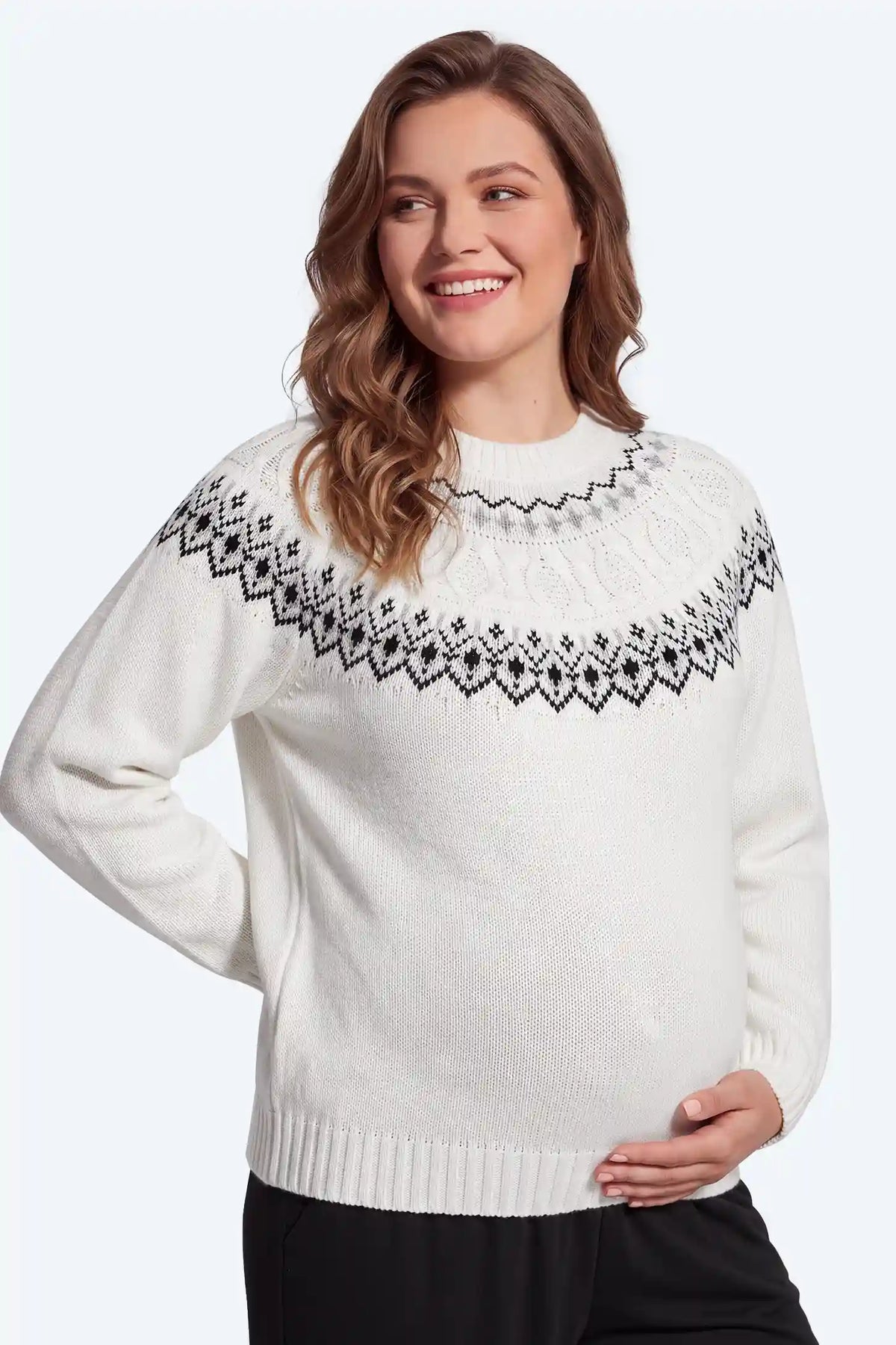 Fair Isle Cable Knit Maternity Sweater