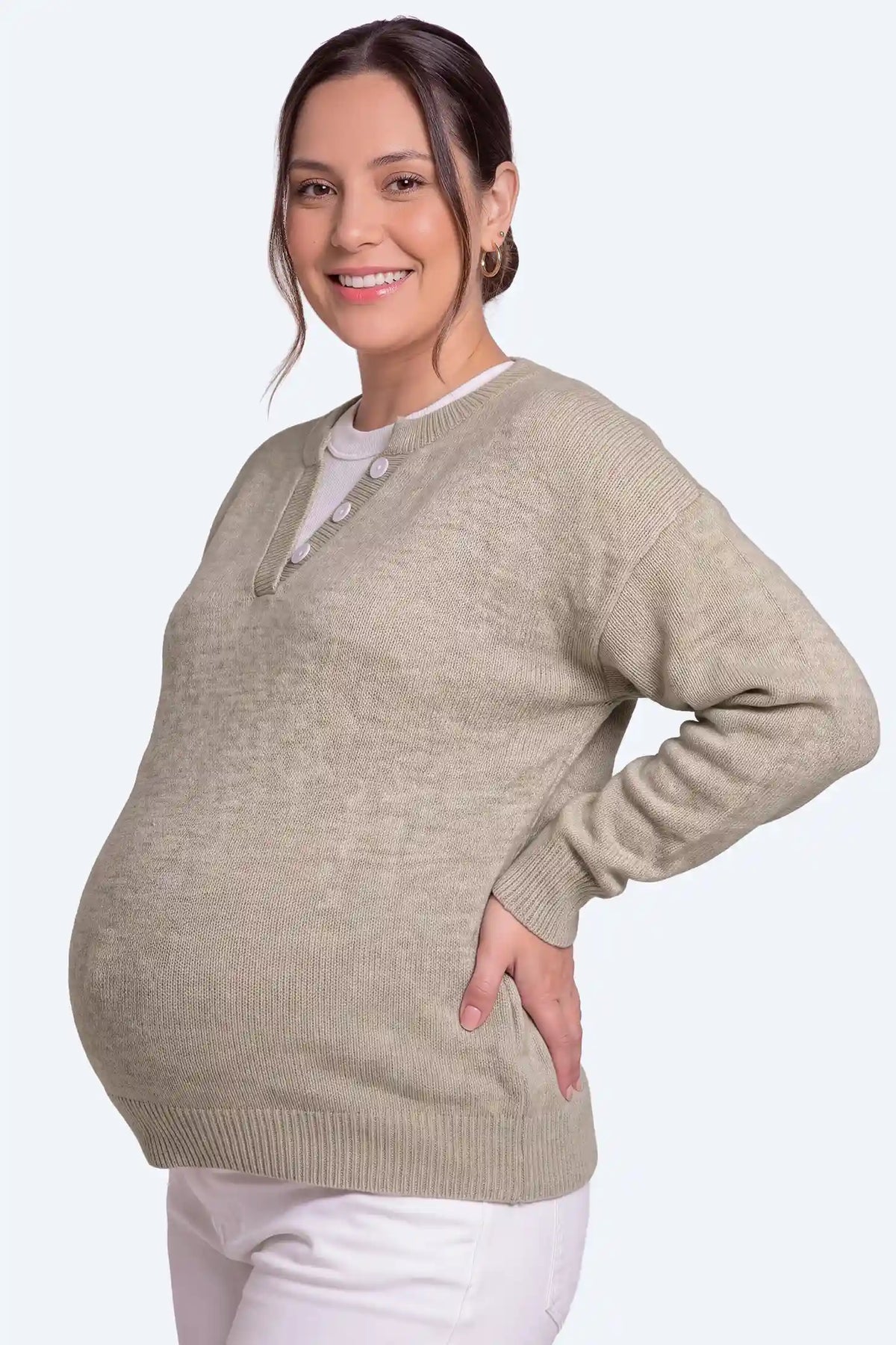 Layered-Look Button-Detail Maternity Sweater