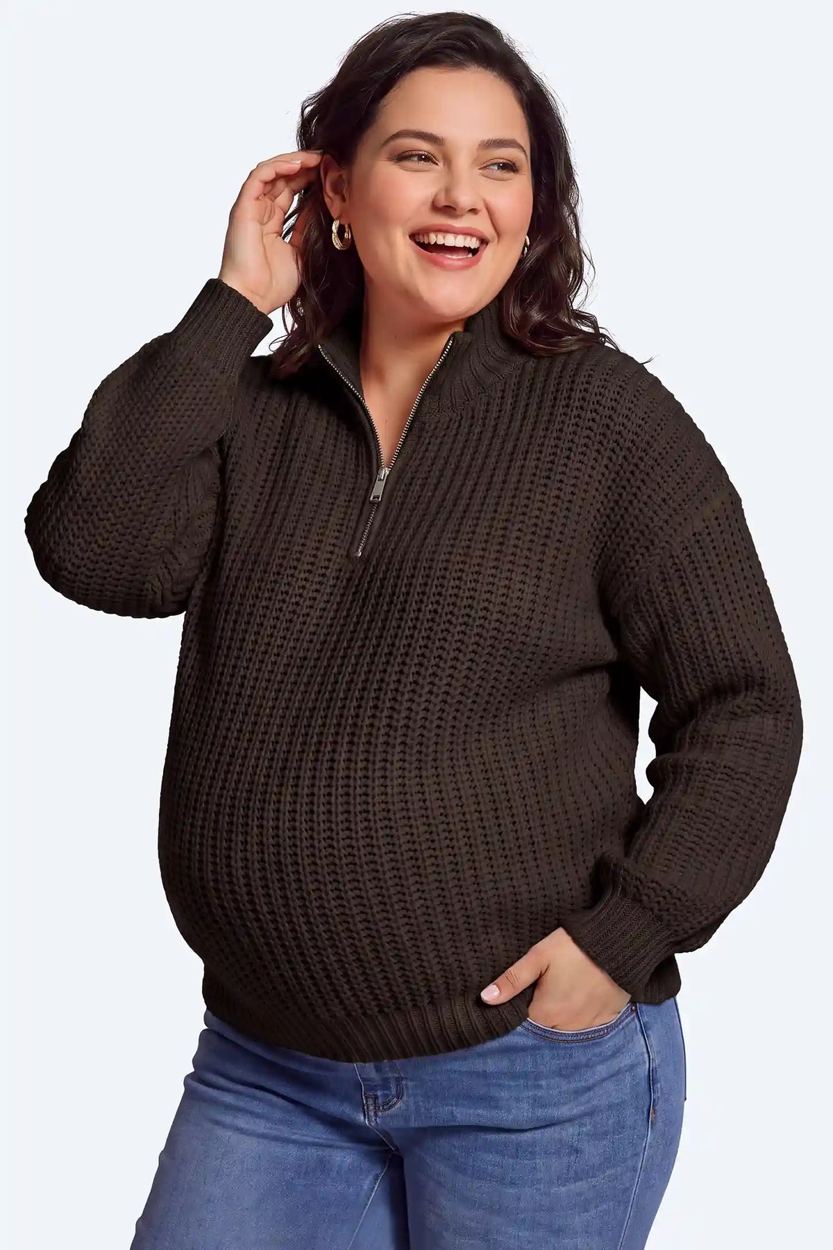 Maternity Quarter-Zip Knit Sweater