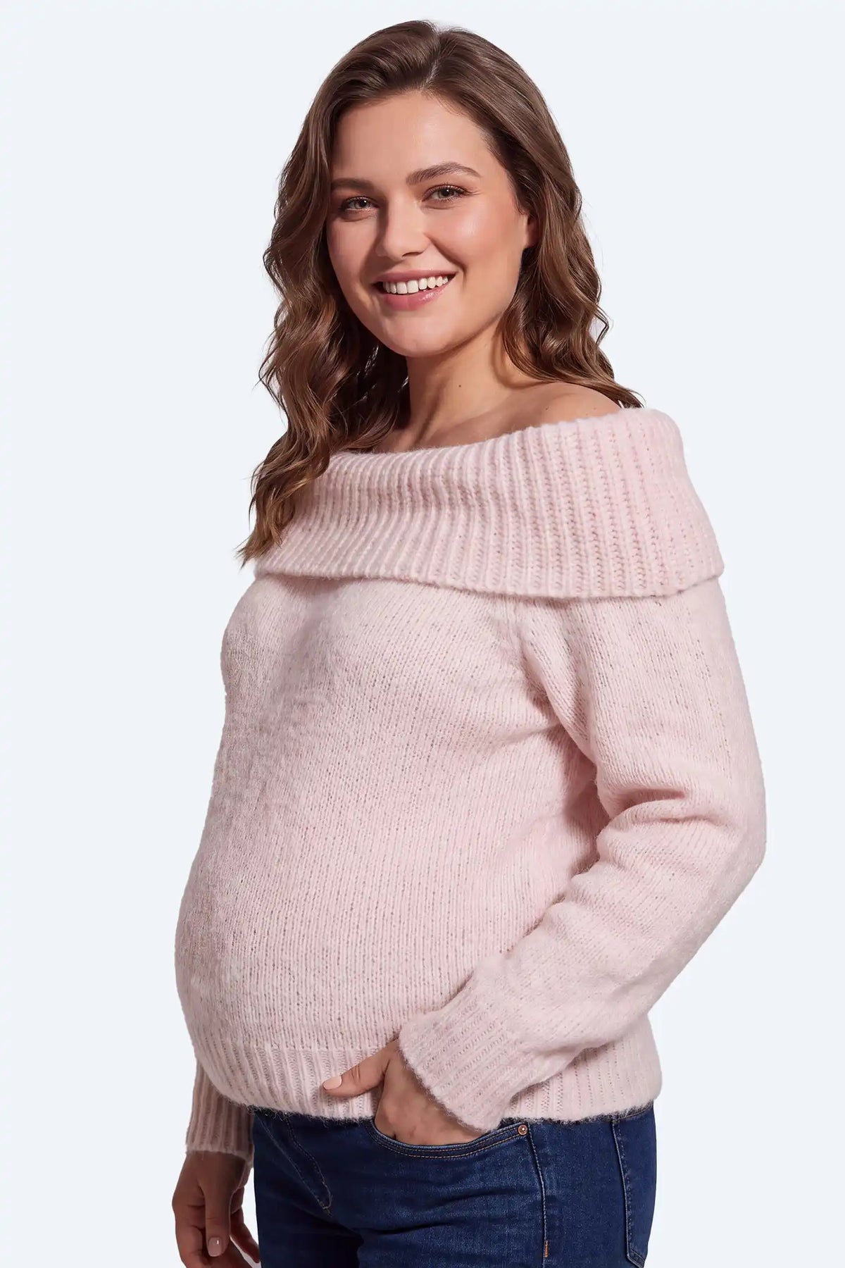 Maternity Off-The-Shoulder Fold-Over Knit Sweater