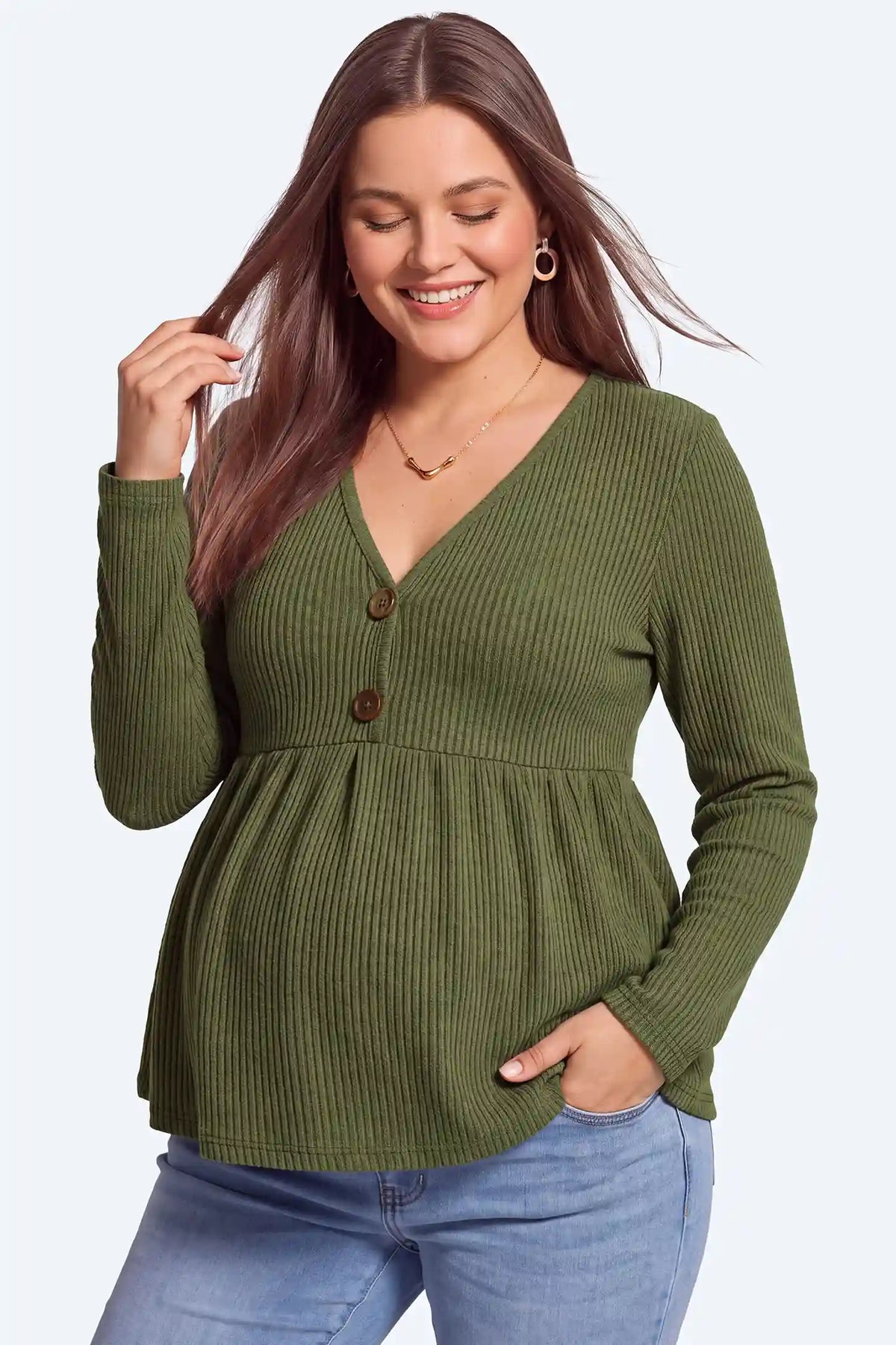 Ribbed Button-Front Maternity Top