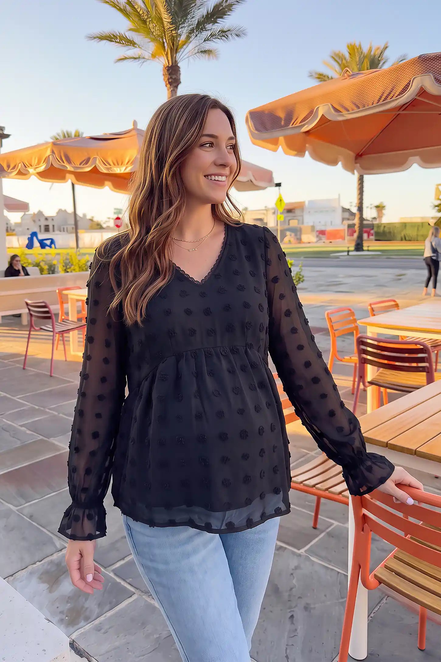 Swiss Dot Sheer Empire Waist Maternity Top