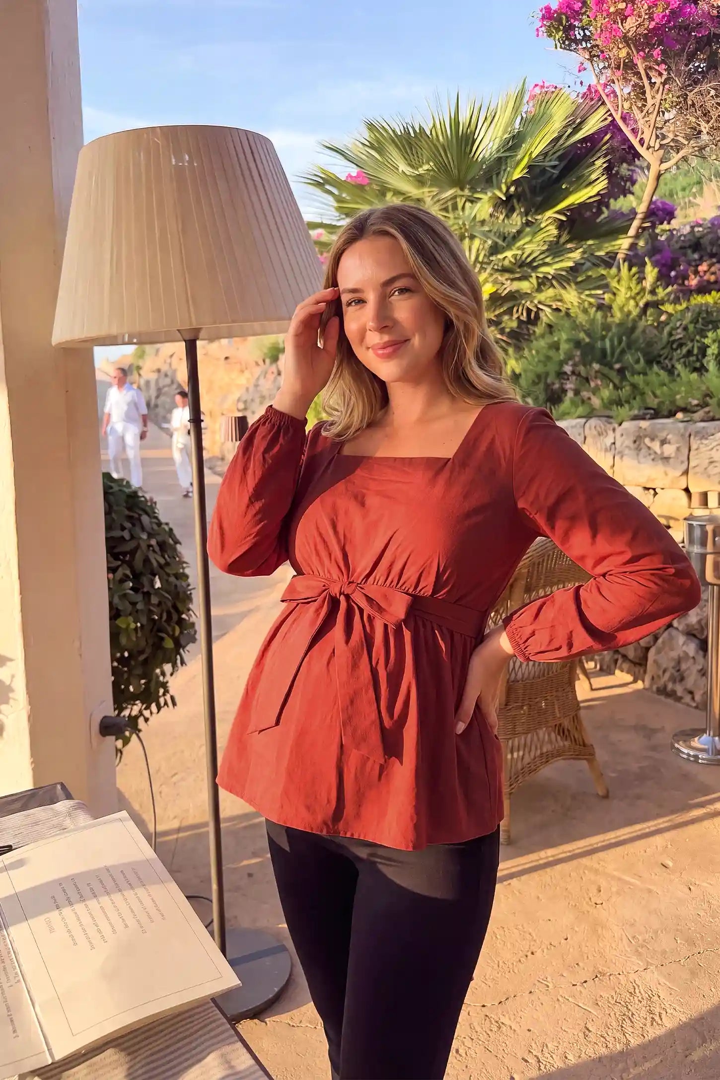 Solid Square Neck Empire Waist Maternity Top