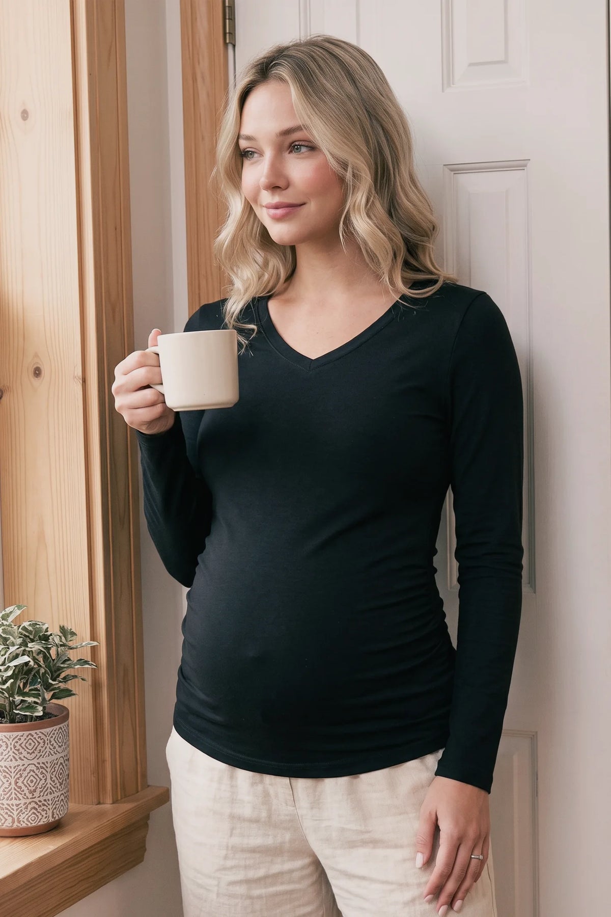 Soft Knit Long Sleeve V-Neck Maternity Top