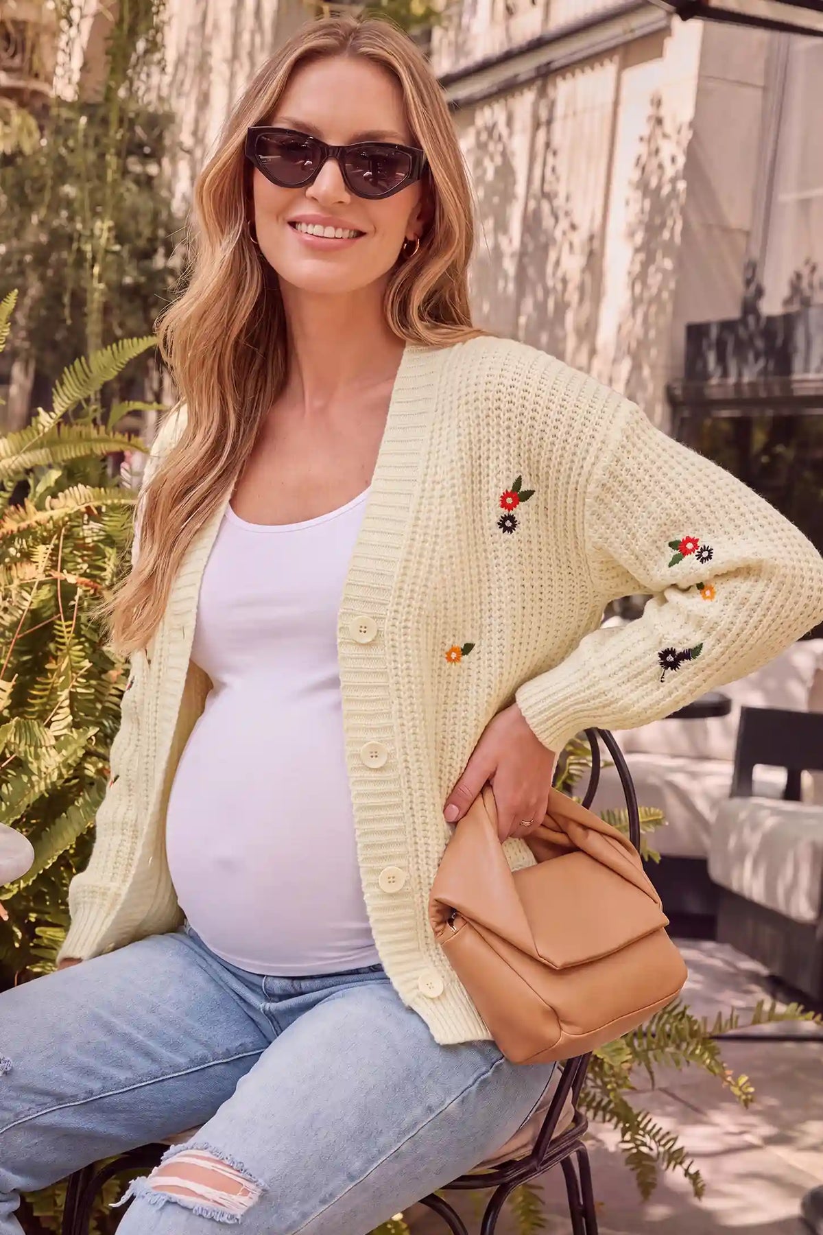 3D Floral Embroidered Knit Maternity Cardigan