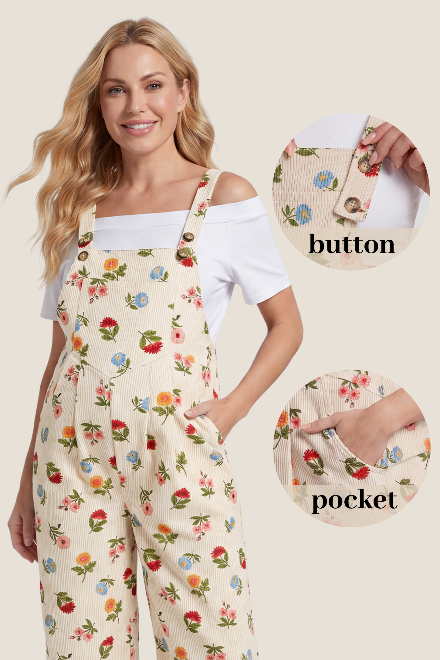 Adjustable Strap Pocket Floral Maternity Overalls