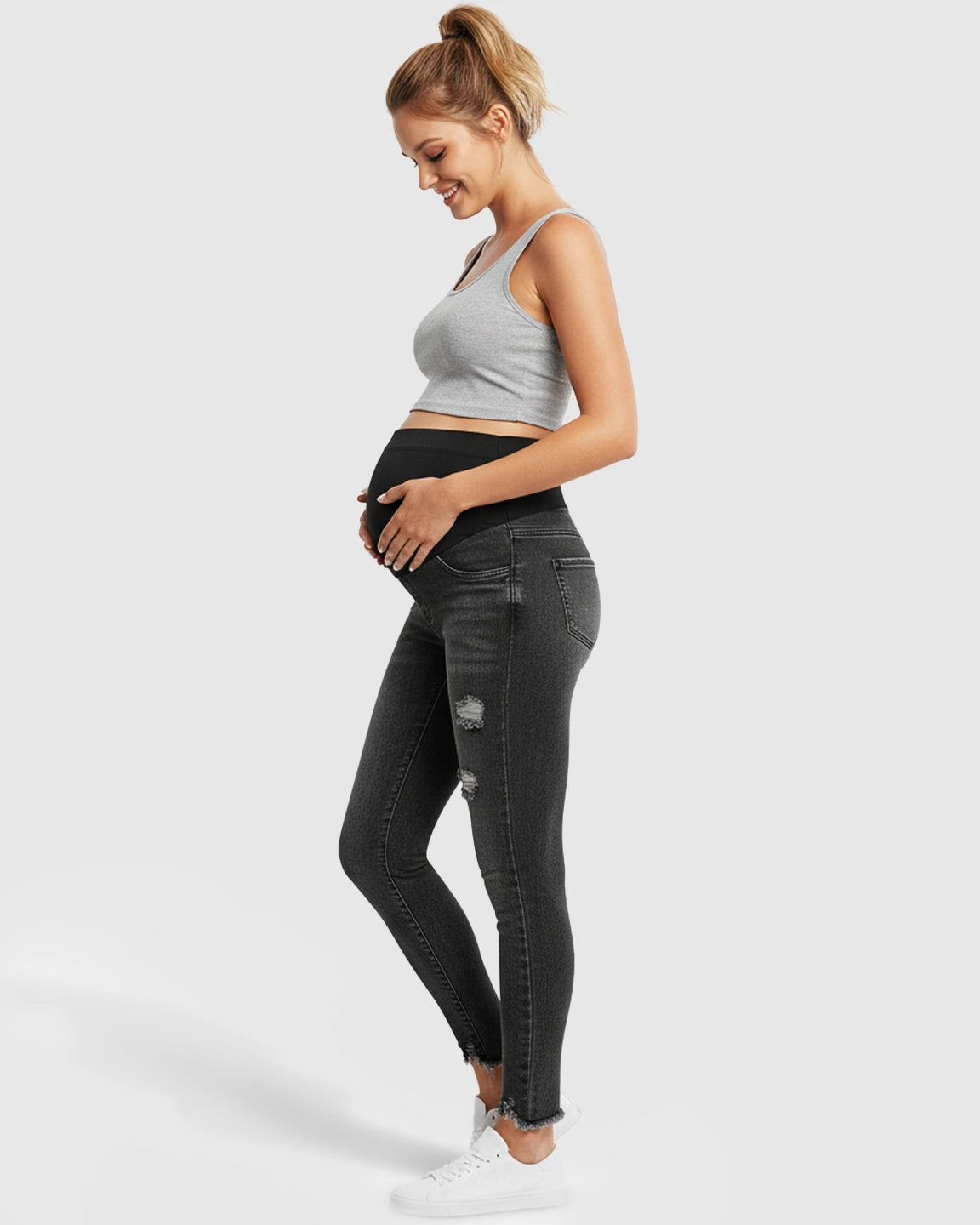 Vintage Wash Cropped Maternity Skinny Jeans
