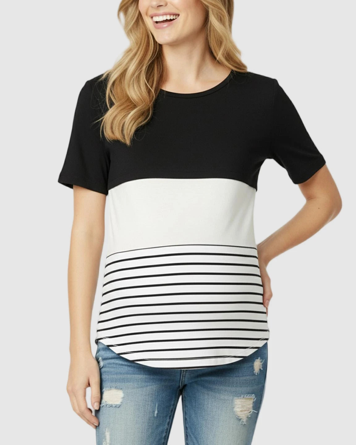 Hidden Nursing Access Colorblock Striped Maternity Top