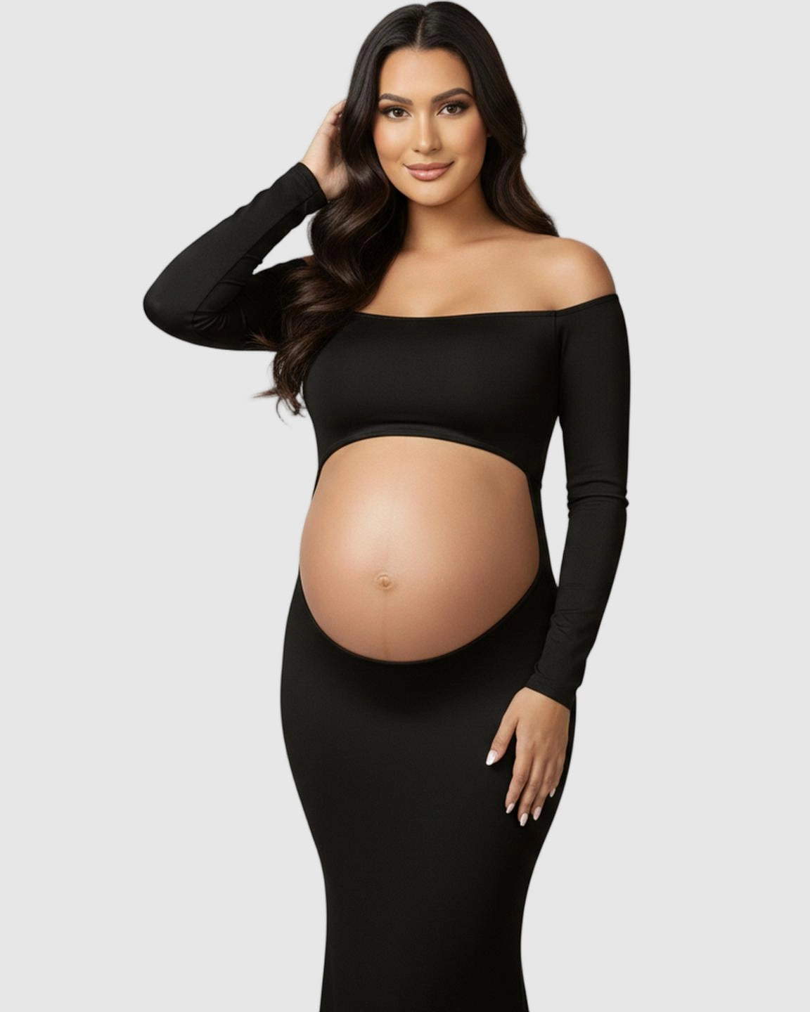 Off-Shoulder Bump Reveal Maternity Photoshoot Gown