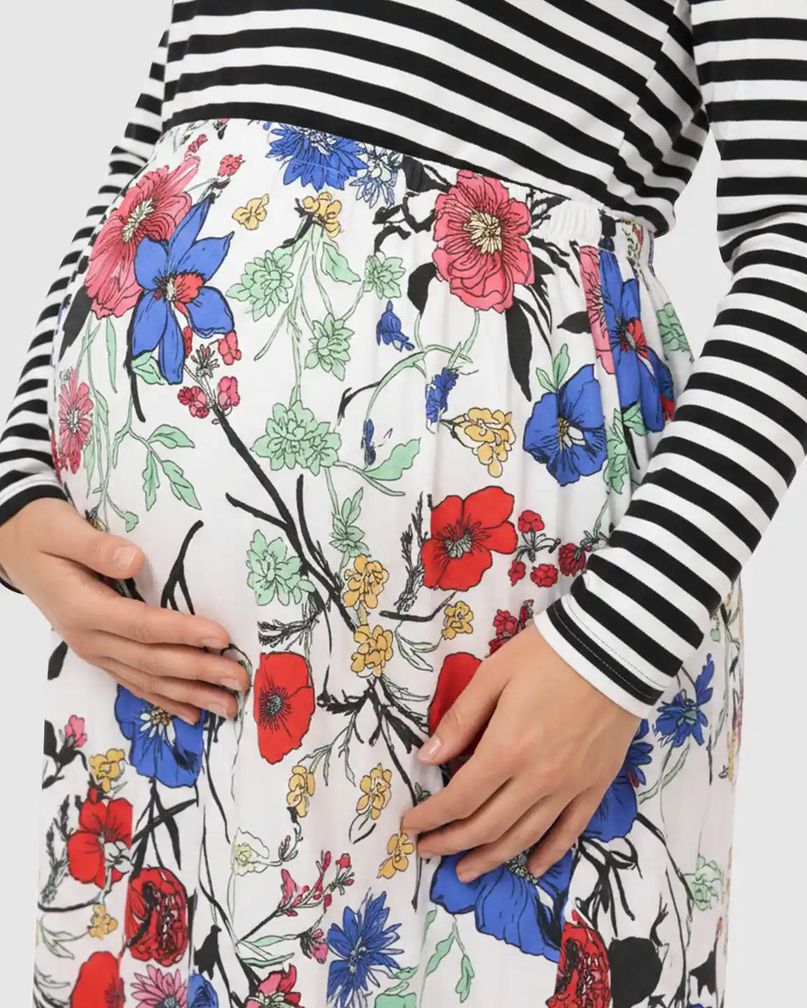 Striped Floral Nursing & Maternity Midi Dress