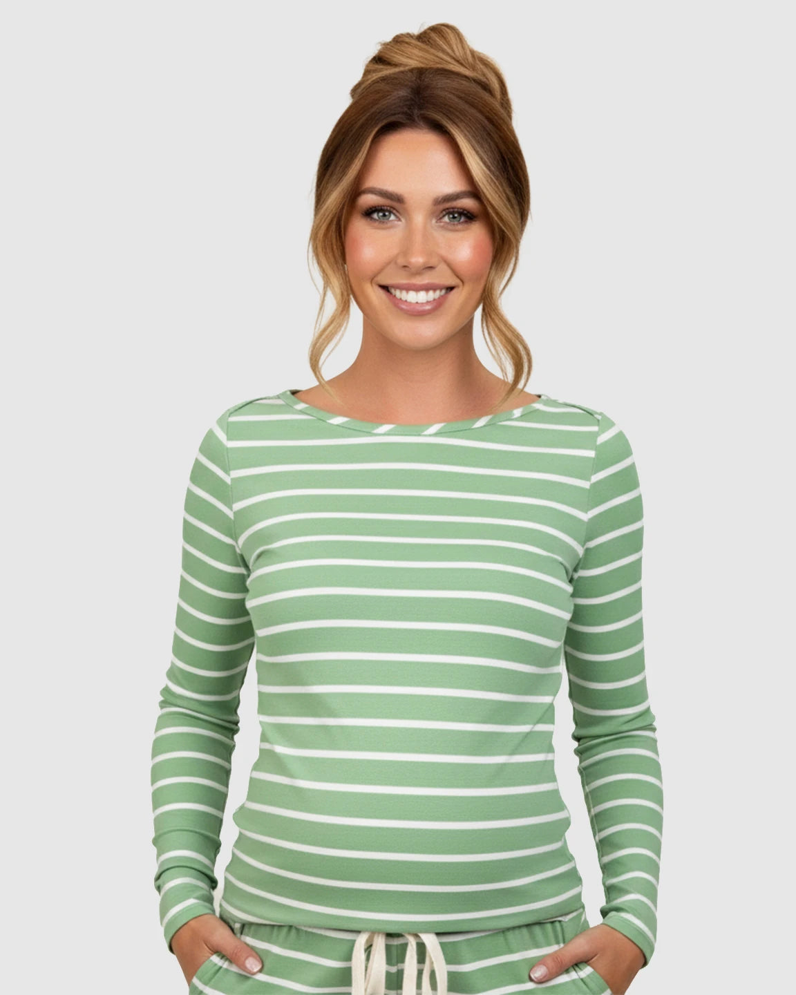 Green and White Striped Casual Maternity Lounge Set