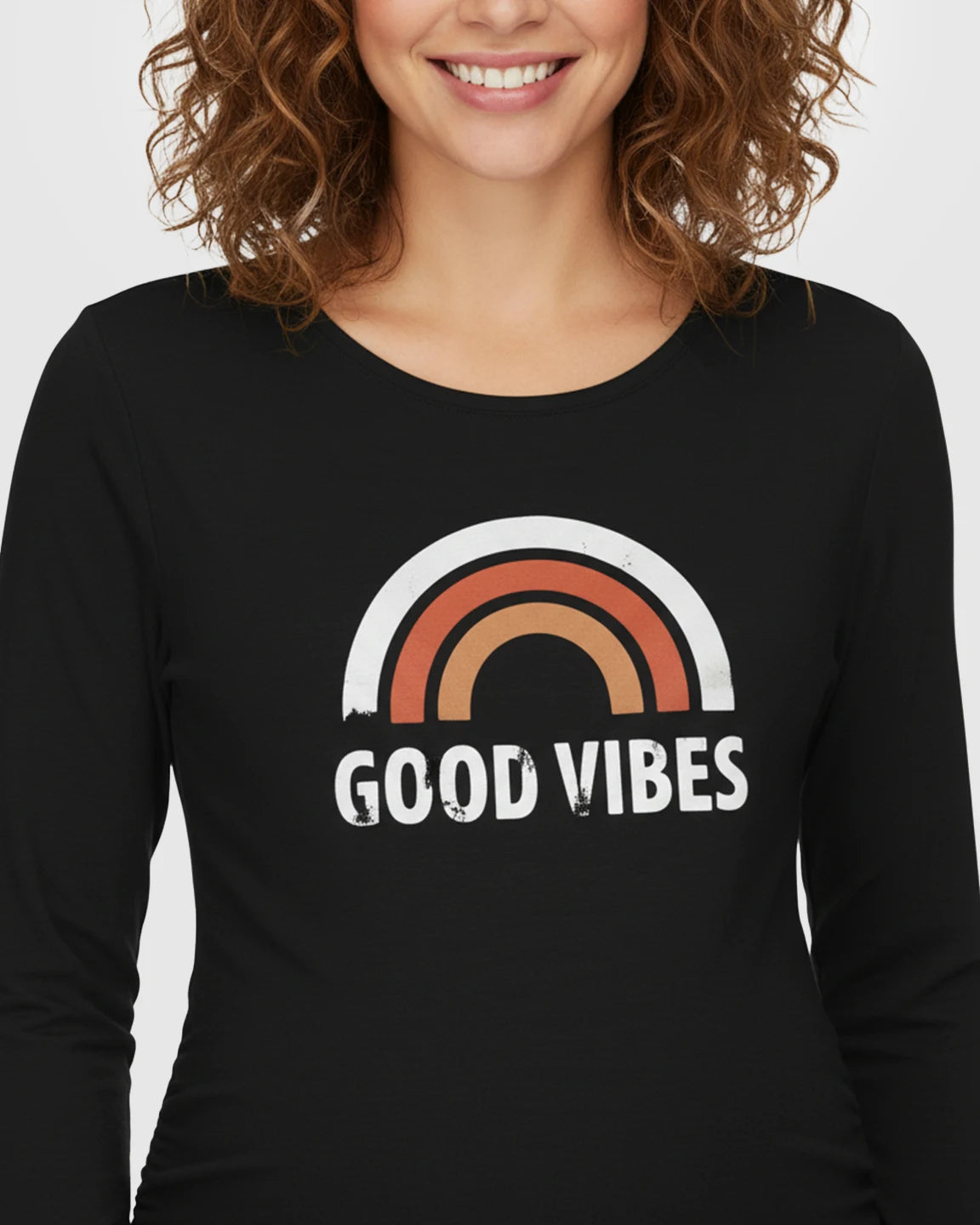 Side Ruched Round Neck Long Sleeve Maternity Top