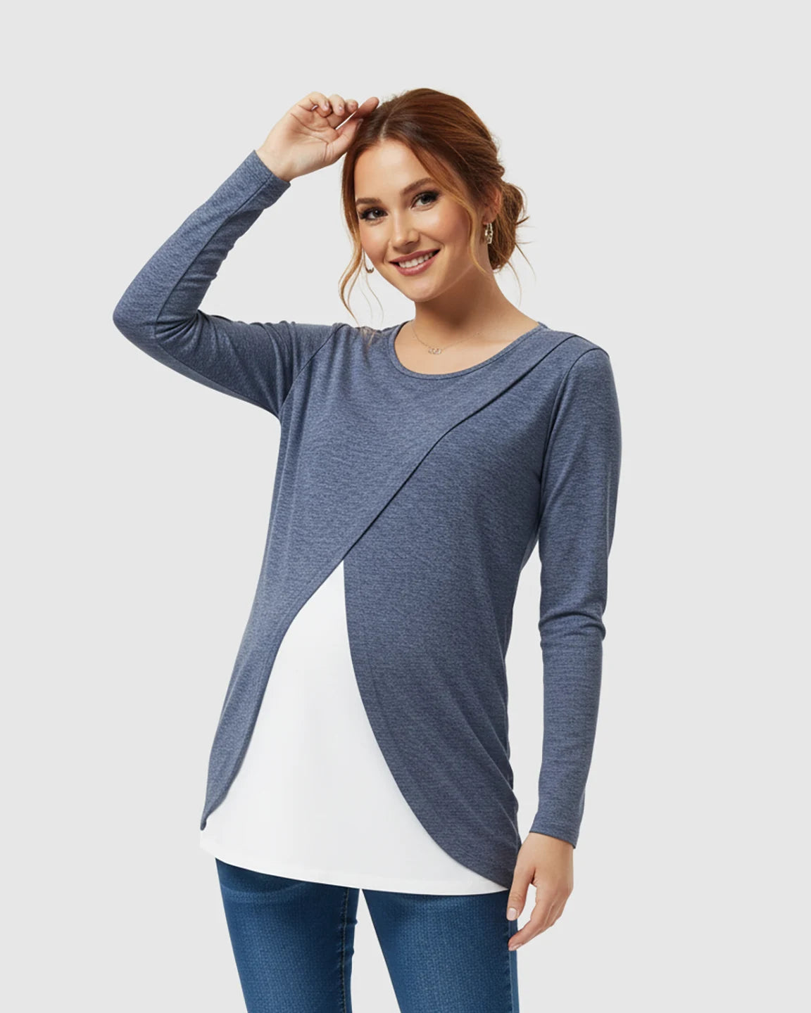 Layered Cross-Front Long Sleeve Nursing Top