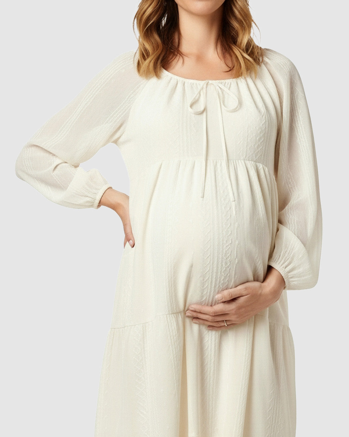 Square Neck Flared Long Sleeve Maternity Dress