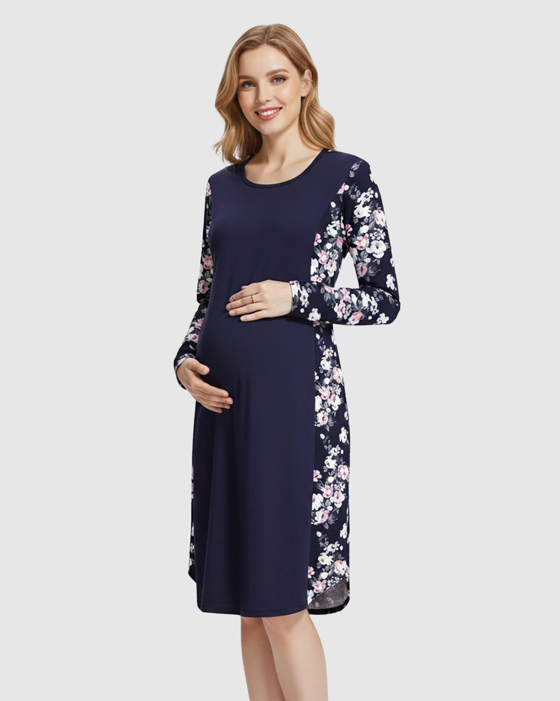 Floral Sleeves Flared Maternity Dress