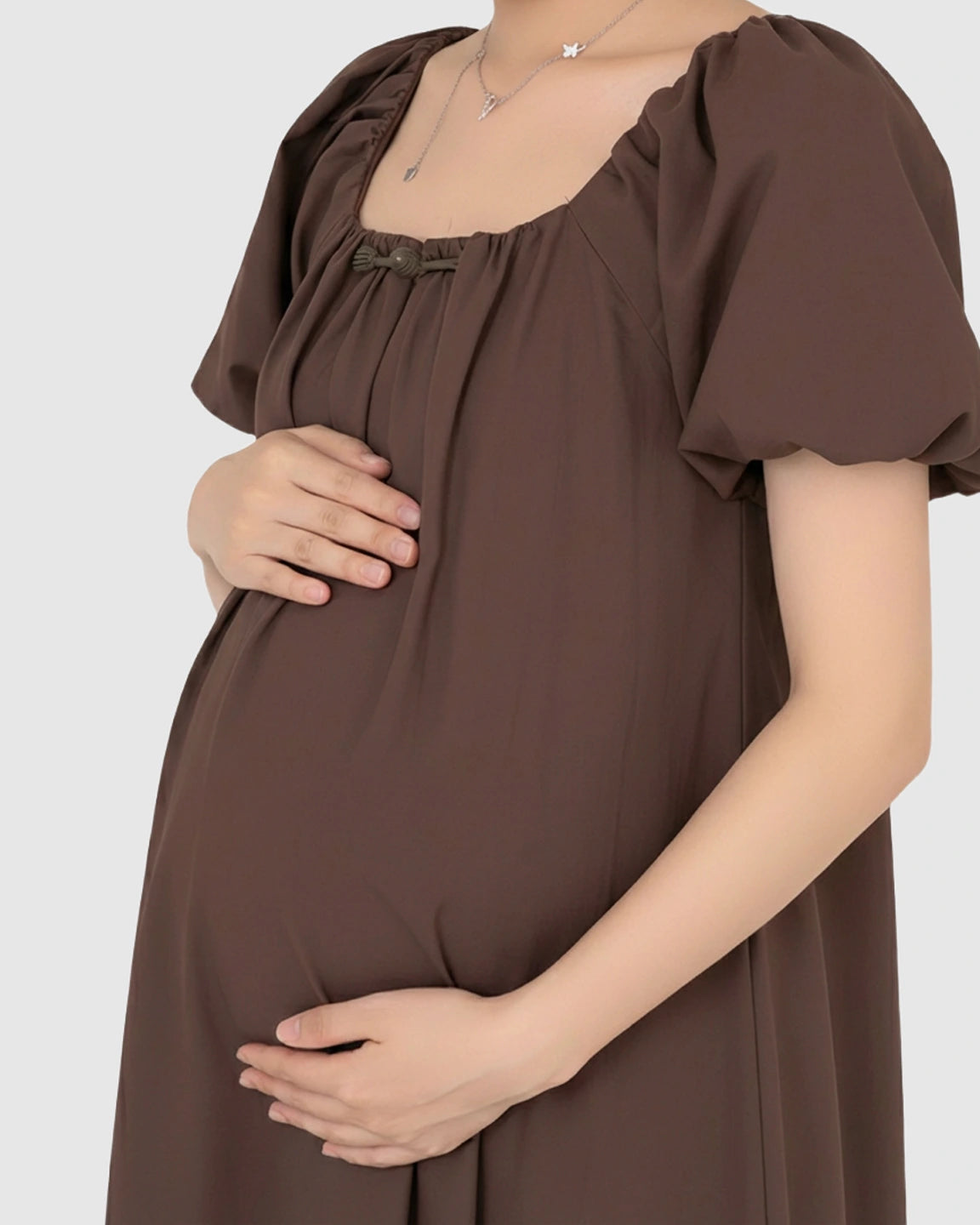 Short Puff Sleeve Casual Maternity Maxi Dress