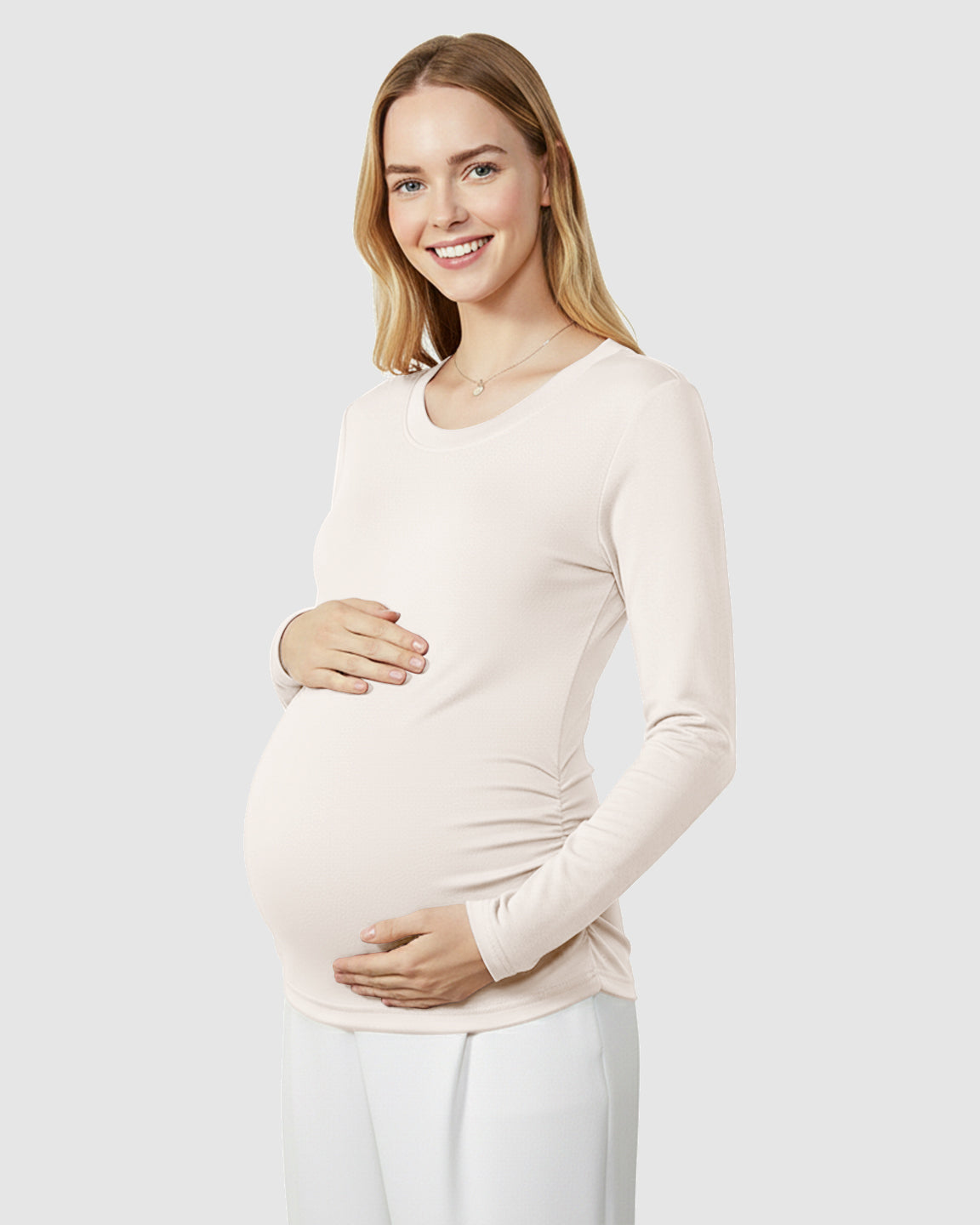 Round Neck Long Sleeve Thermal Maternity Top