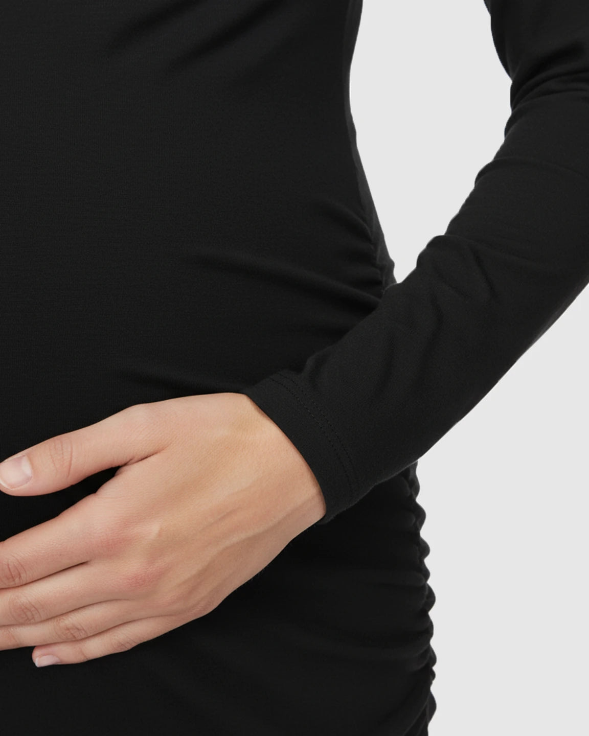 Side Ruched Round Neck Long Sleeve Maternity Top