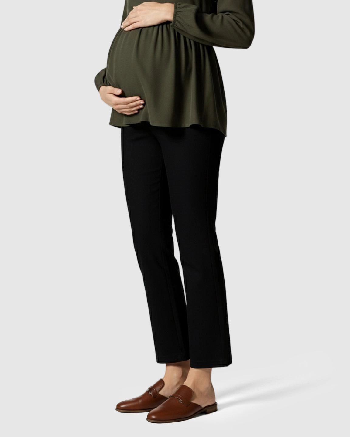 Elastic Mid Waist Straight Leg Maternity Pants