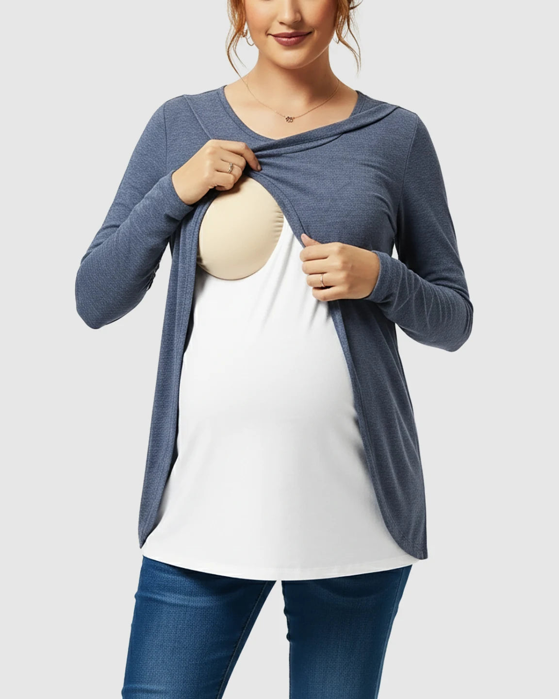 Layered Cross-Front Long Sleeve Nursing Top