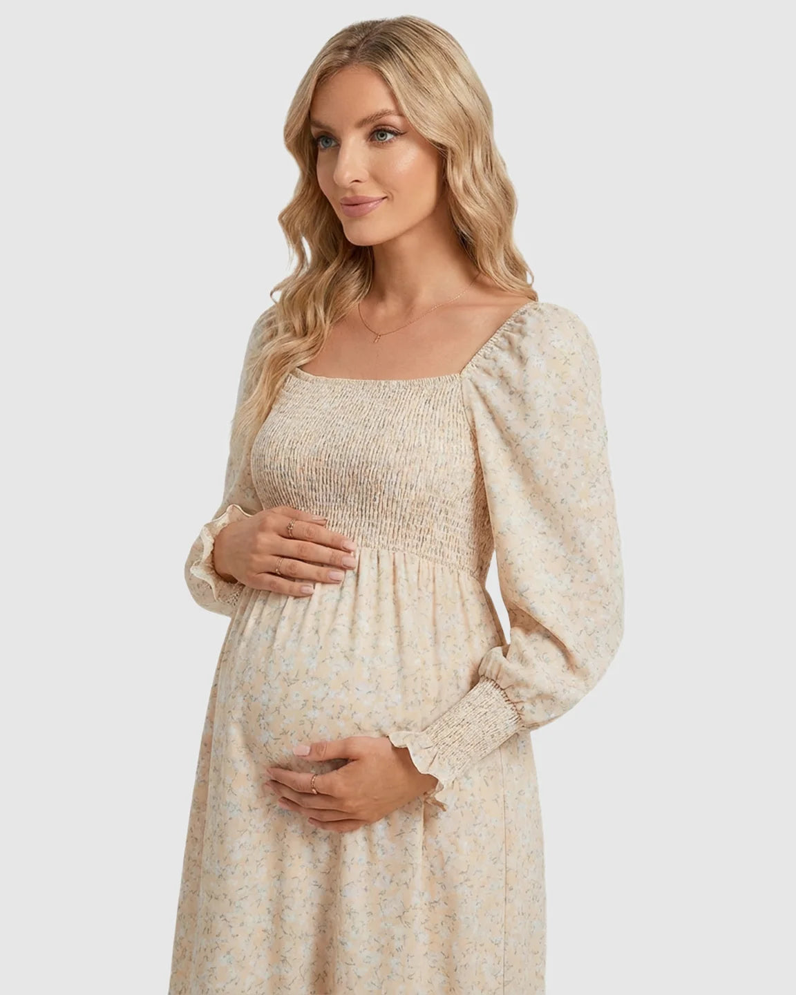 Shirred Bodice Boho Maternity Midi Dress