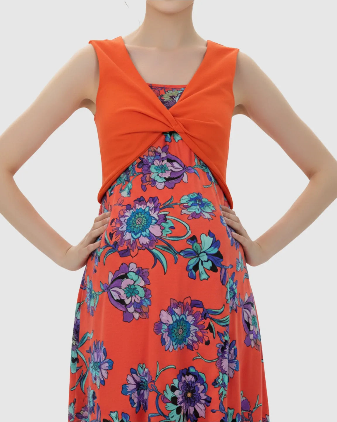 Twist-Front Floral Nursing & Maternity Midi Dress