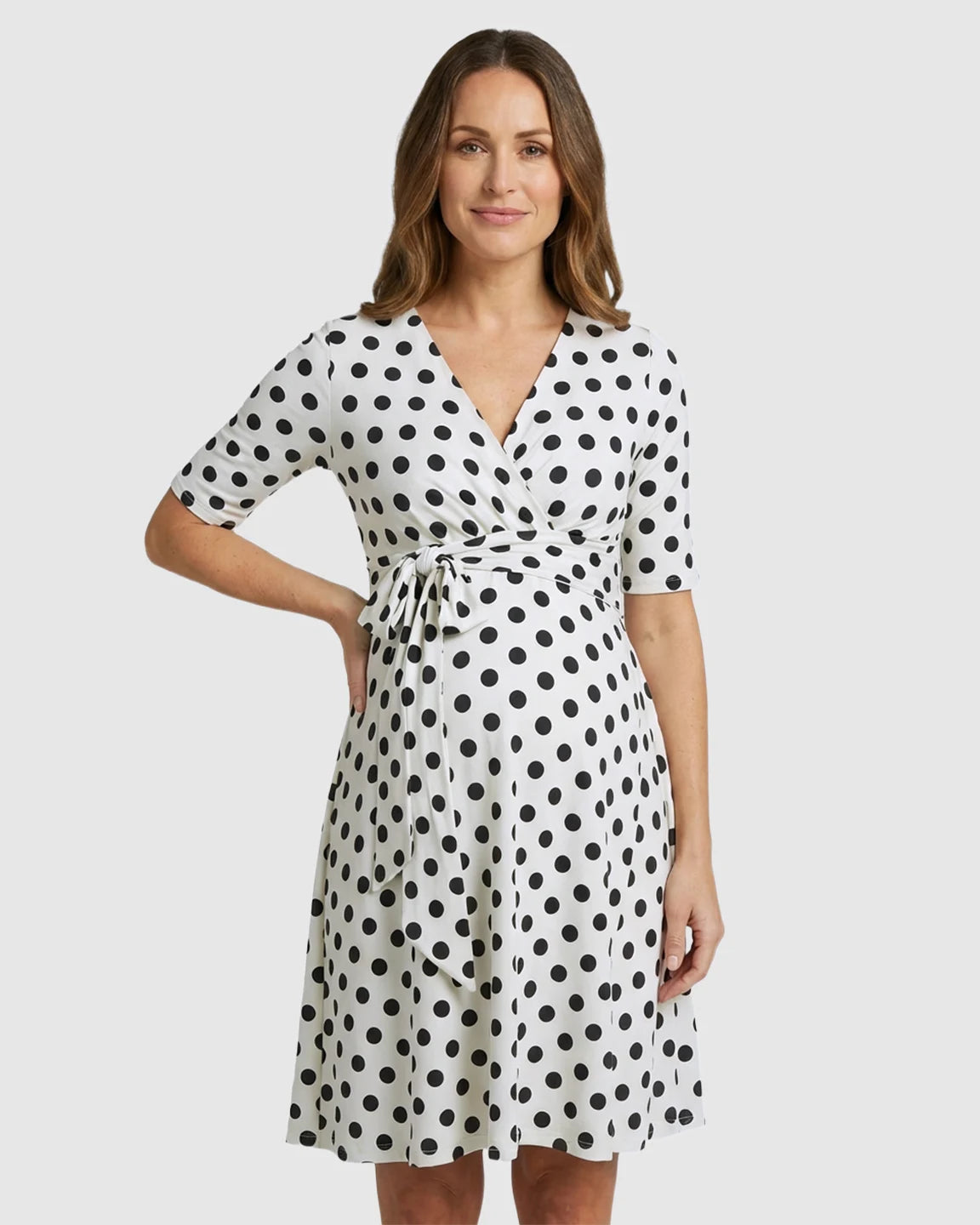 Adjustable Wrap Polka Dot Maternity Midi Dress