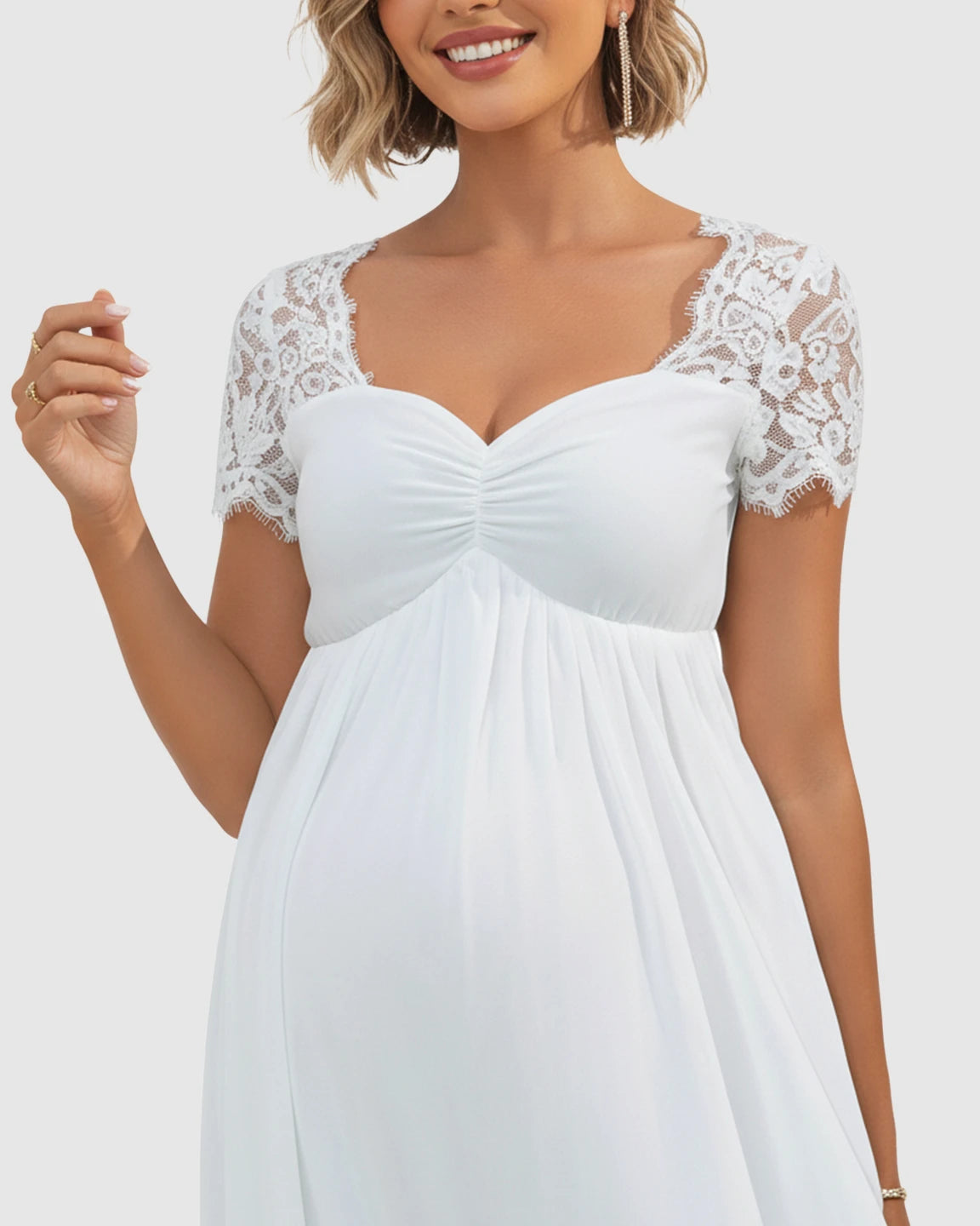 Short Lace Sleeves Flowy Maternity Photoshoot Dress