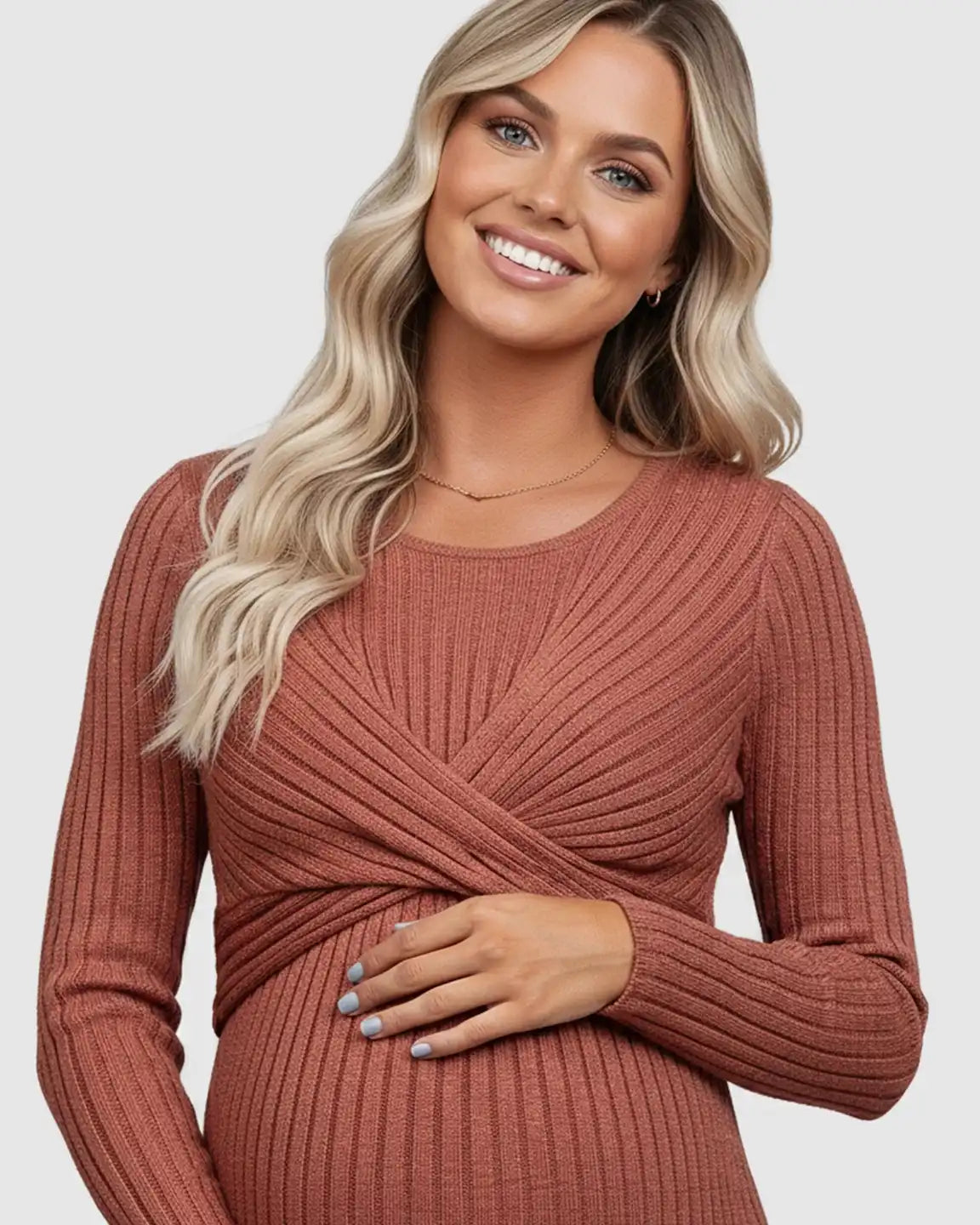Knot Front Long Sleeve Maternity Midi Dress