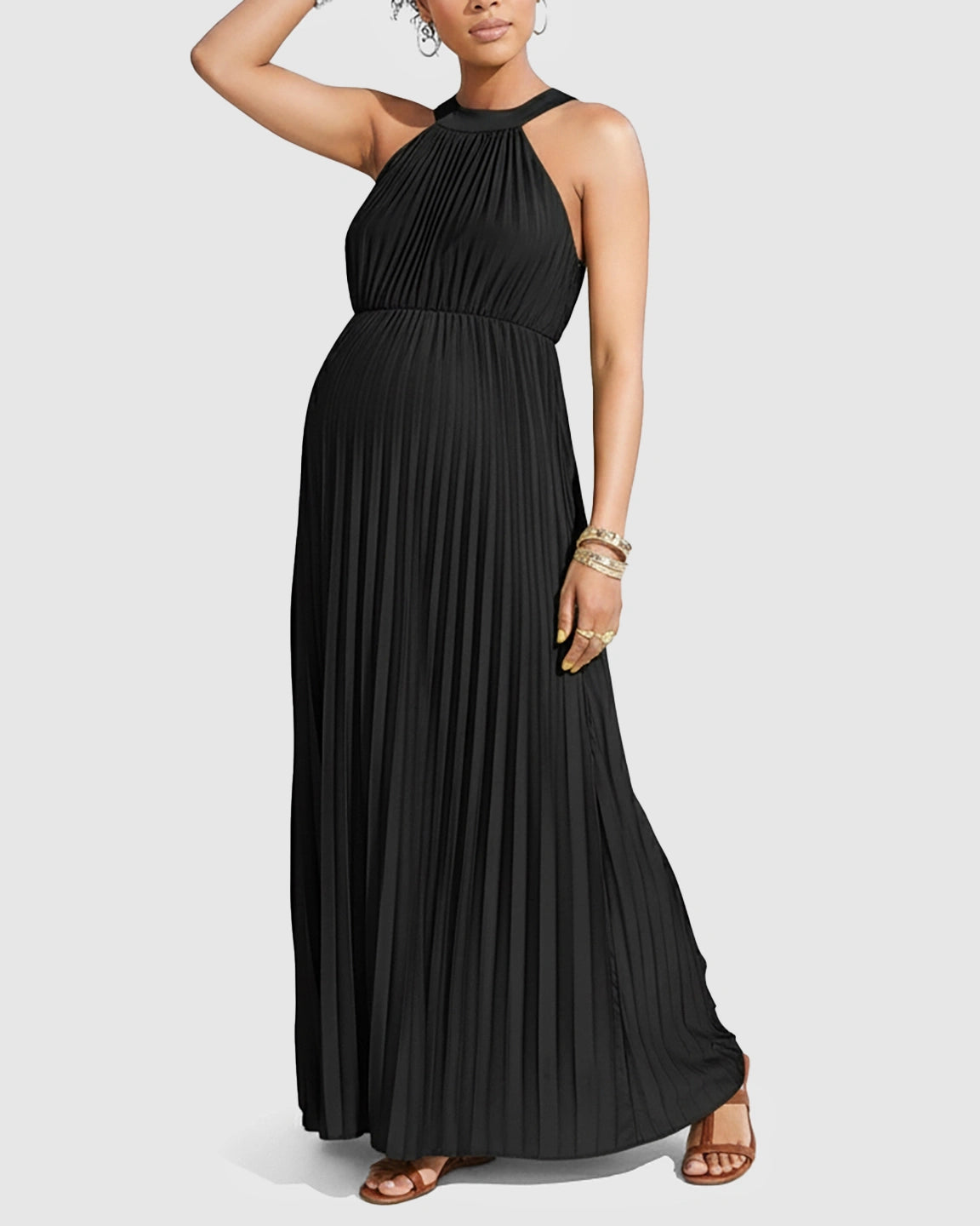 Elegant Faux Silk Floor Length Maternity Maxi Dress