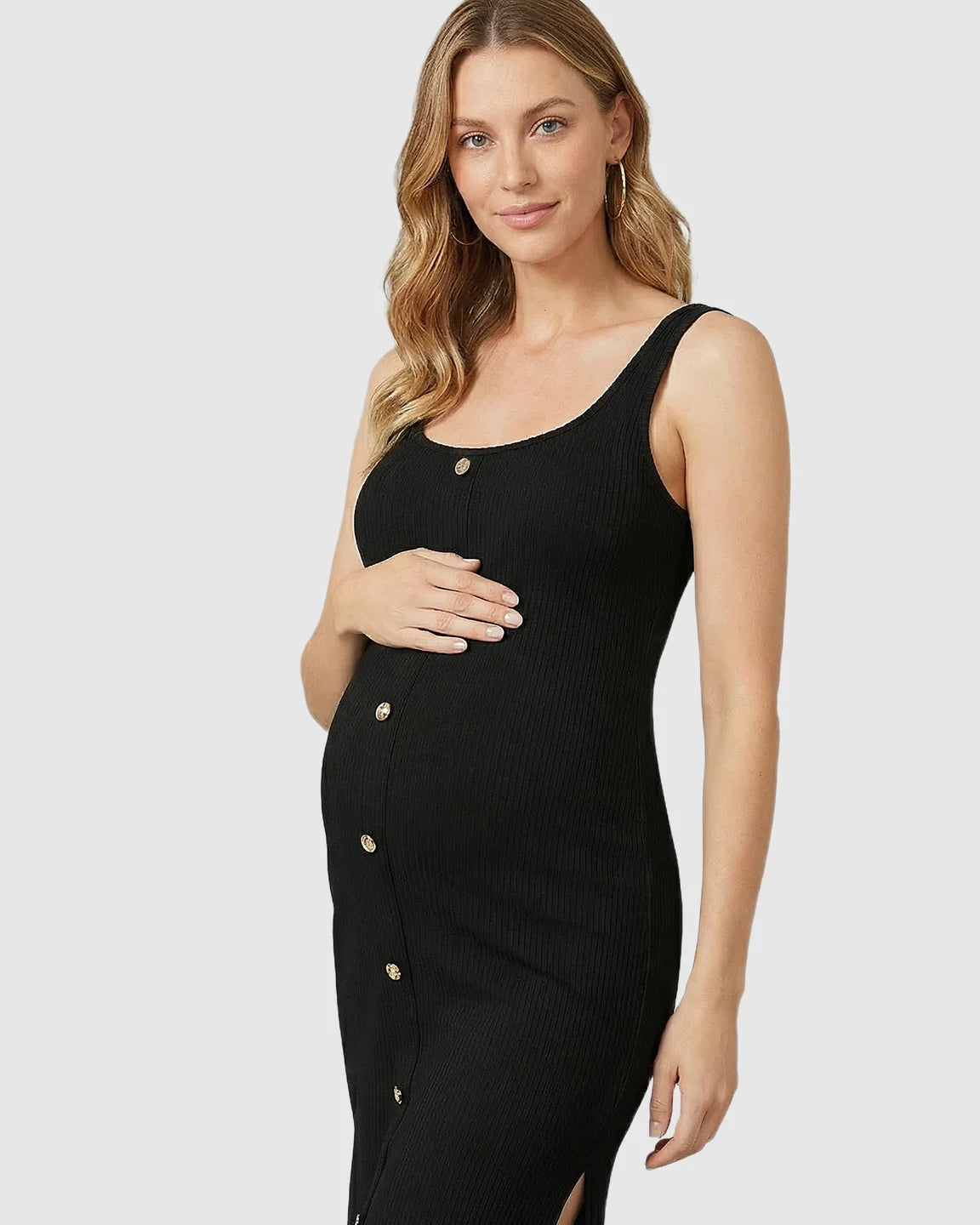 Button-Front Bodycon Maternity Midi Dress