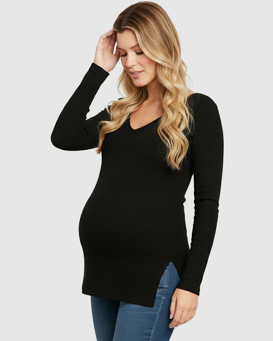 Ribbed Long Sleeve Maternity Top
