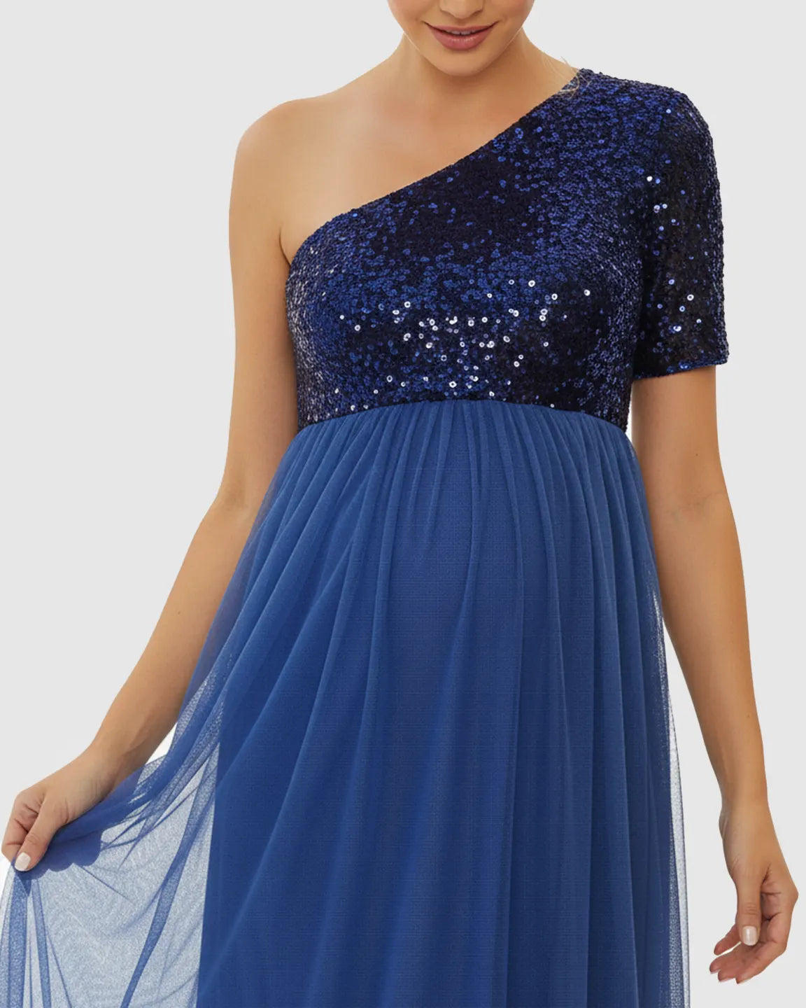 Sequin One-Shoulder Glamour Maternity Maxi Dress