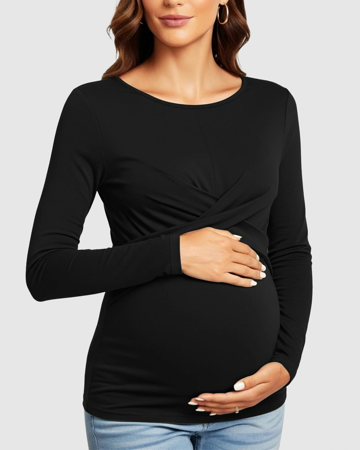 Cross-Pleat Fitted Long Sleeve Maternity Top