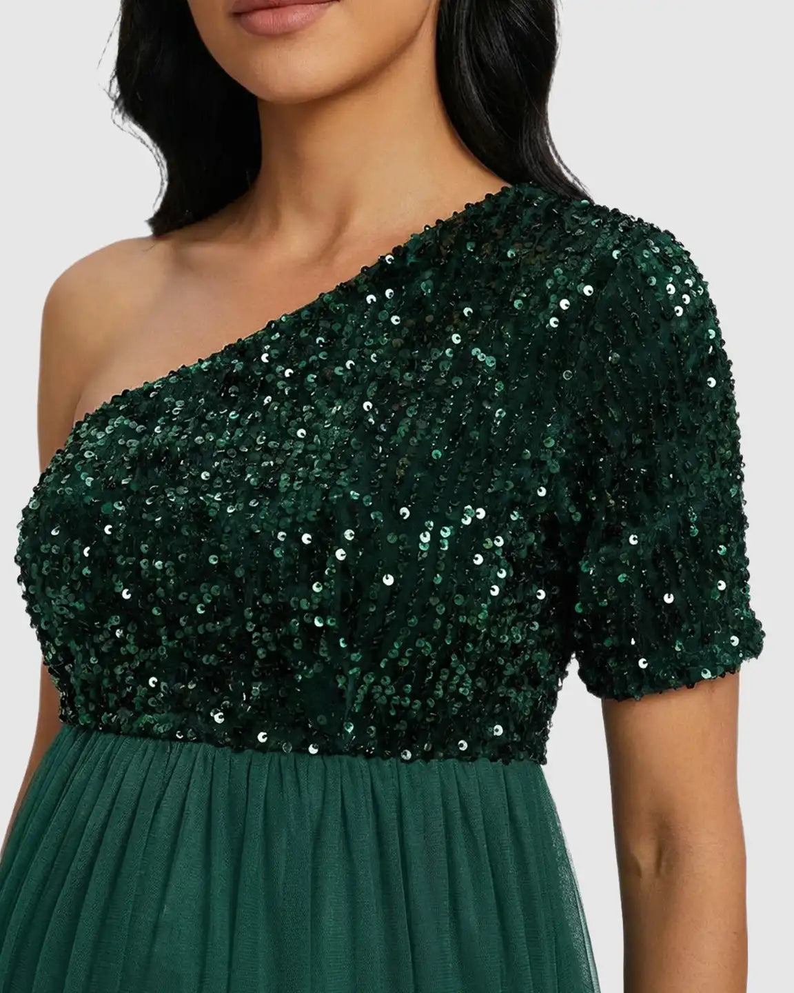 Sequin One-Shoulder Dreamy Maternity Maxi Dress