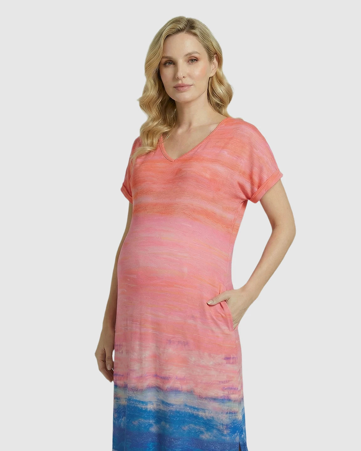 Side-Slits Ombre Color Maternity Maxi Dress