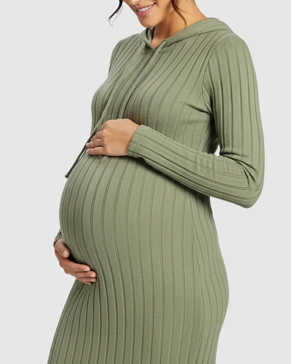 Ribbed Bodycon Hooded Maternity Midi Dress