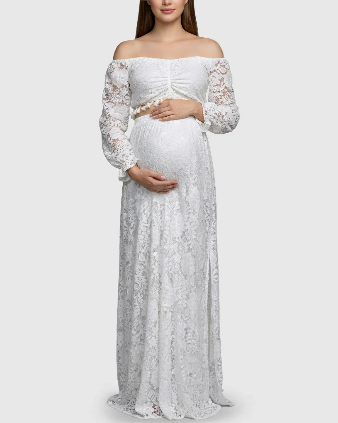 Two Piece Flowing Laced Maternity Photoshoot Dress