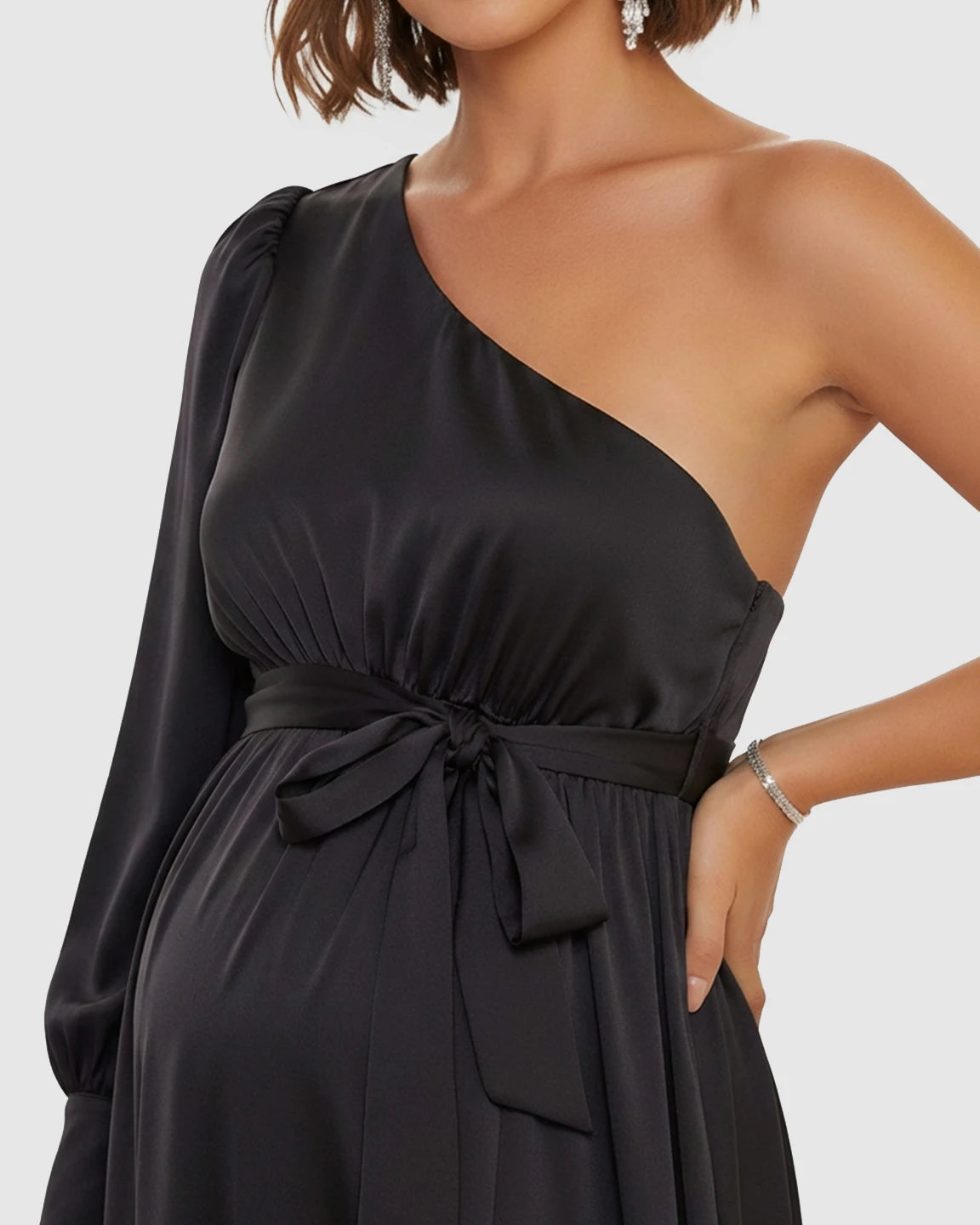 One-Shoulder Elegant Maternity Maxi Dress