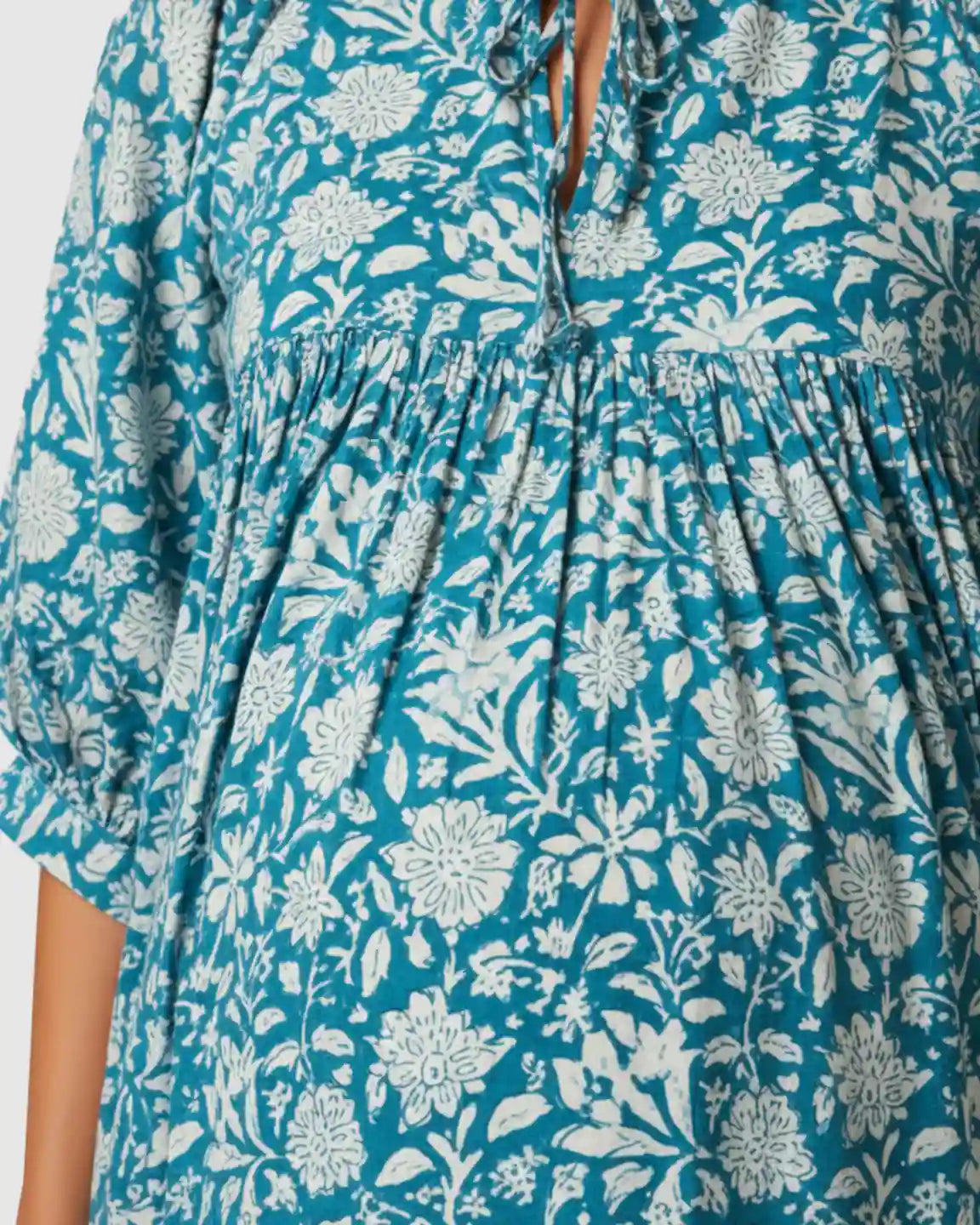 Puff-Sleeve Bohemian Maternity Midi Dress