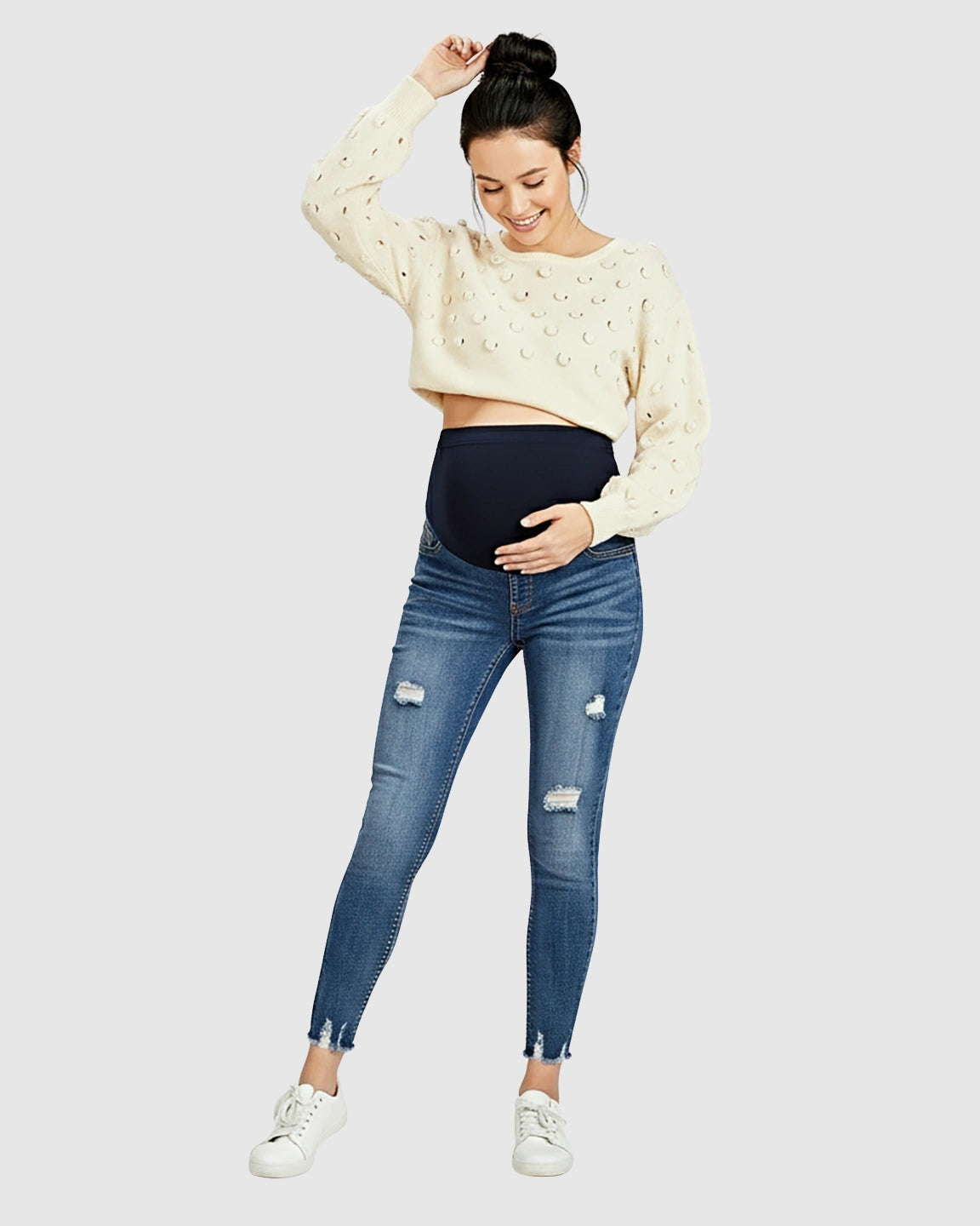 Frayed Hem Distressed Skinny Maternity Jeans