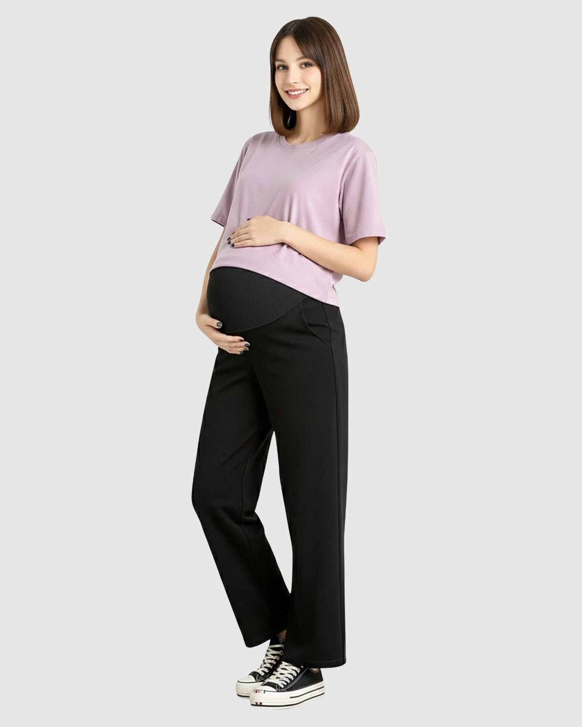 Silky Wide-Leg Belly Support Maternity Pants