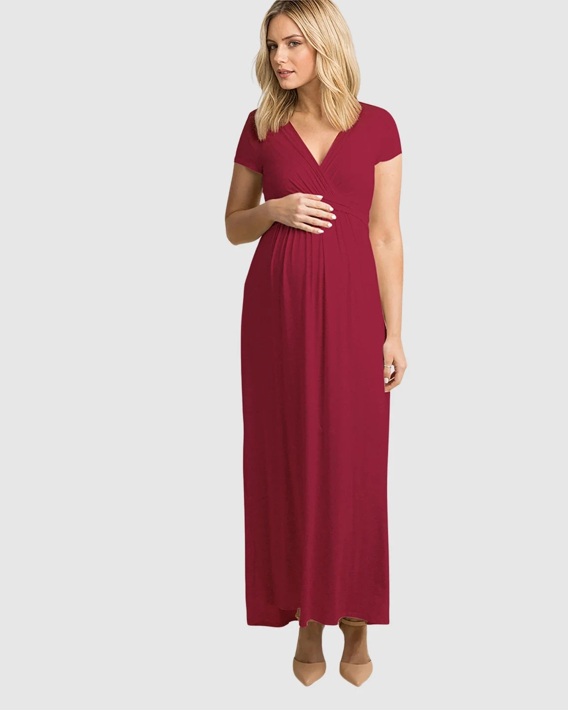 V-Neck Pleated Bust Maternity Maxi Dress