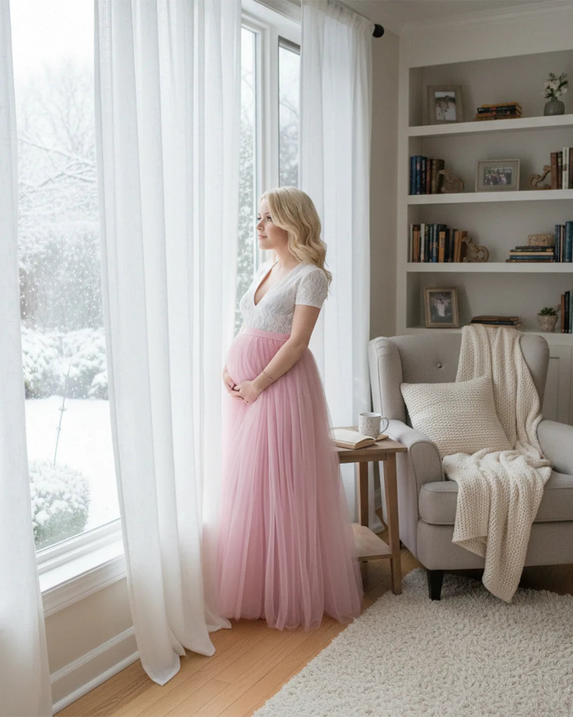 Two-Piece Lace & Tulle Maternity Gown