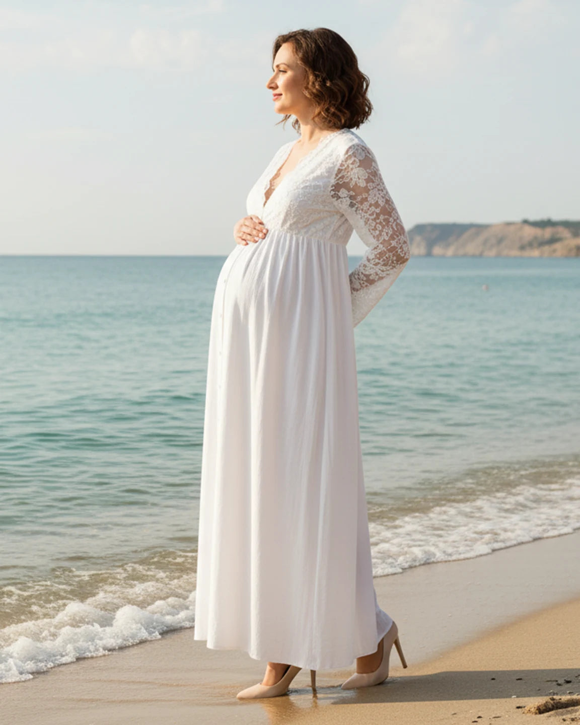 Long-Sleeve Elegant Maternity Maxi Dress
