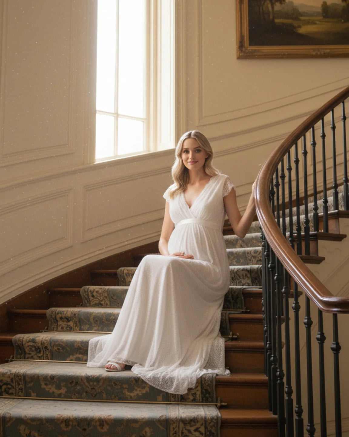 Lace Flutter Sleeve Empire Waist Maternity Photoshoot Gown